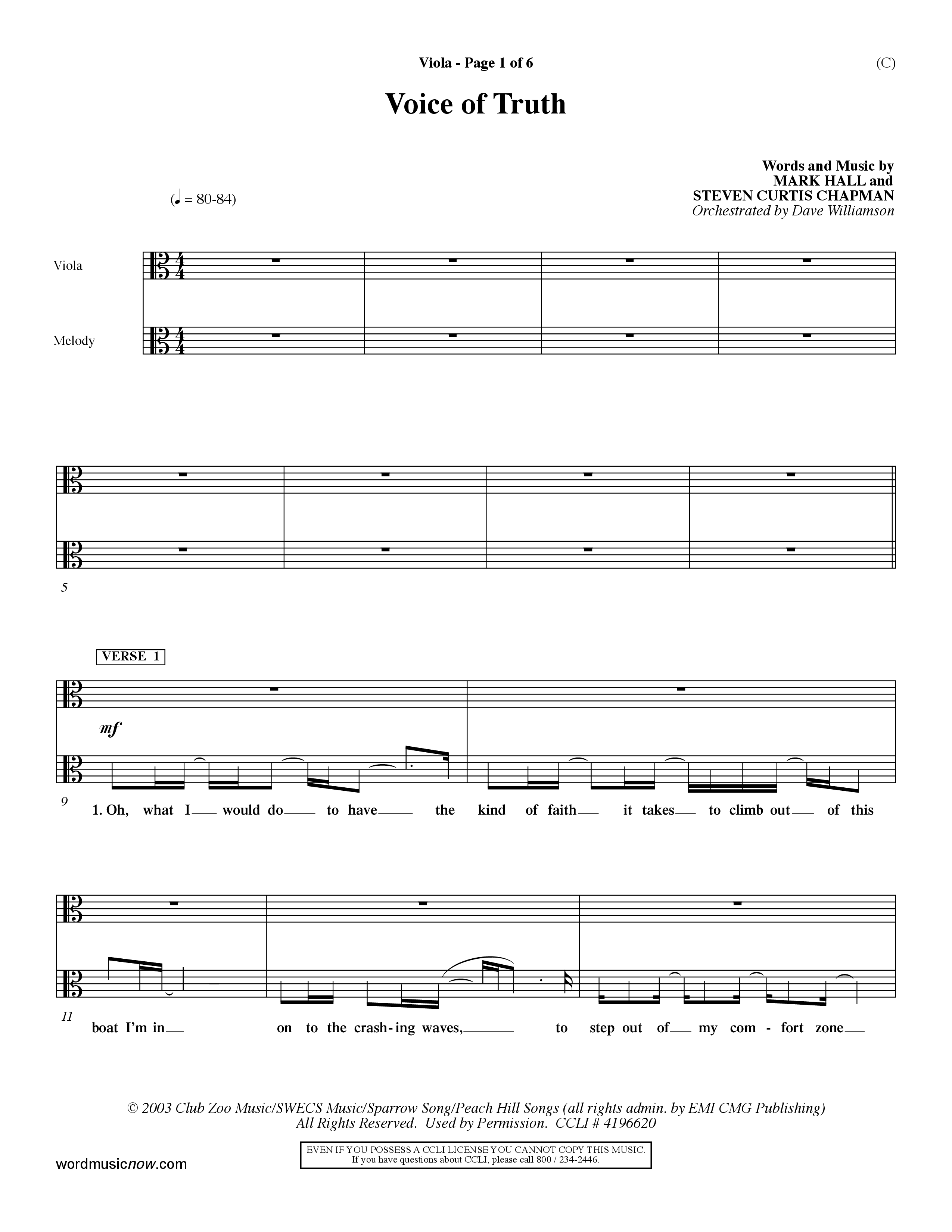 Voice of Truth (Choral Anthem SATB) Viola (Word Music Choral / Orch. Dave Williamson)