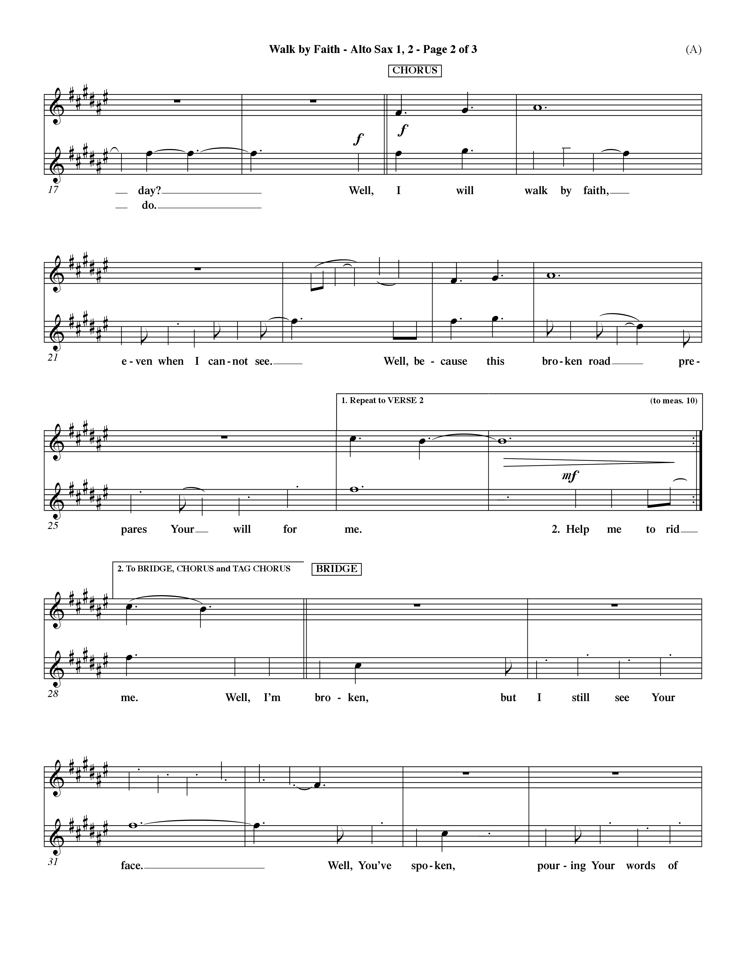 Walk By Faith (Choral Anthem SATB) Alto Sax 1/2 (Word Music Choral / Orch. Dave Williamson)