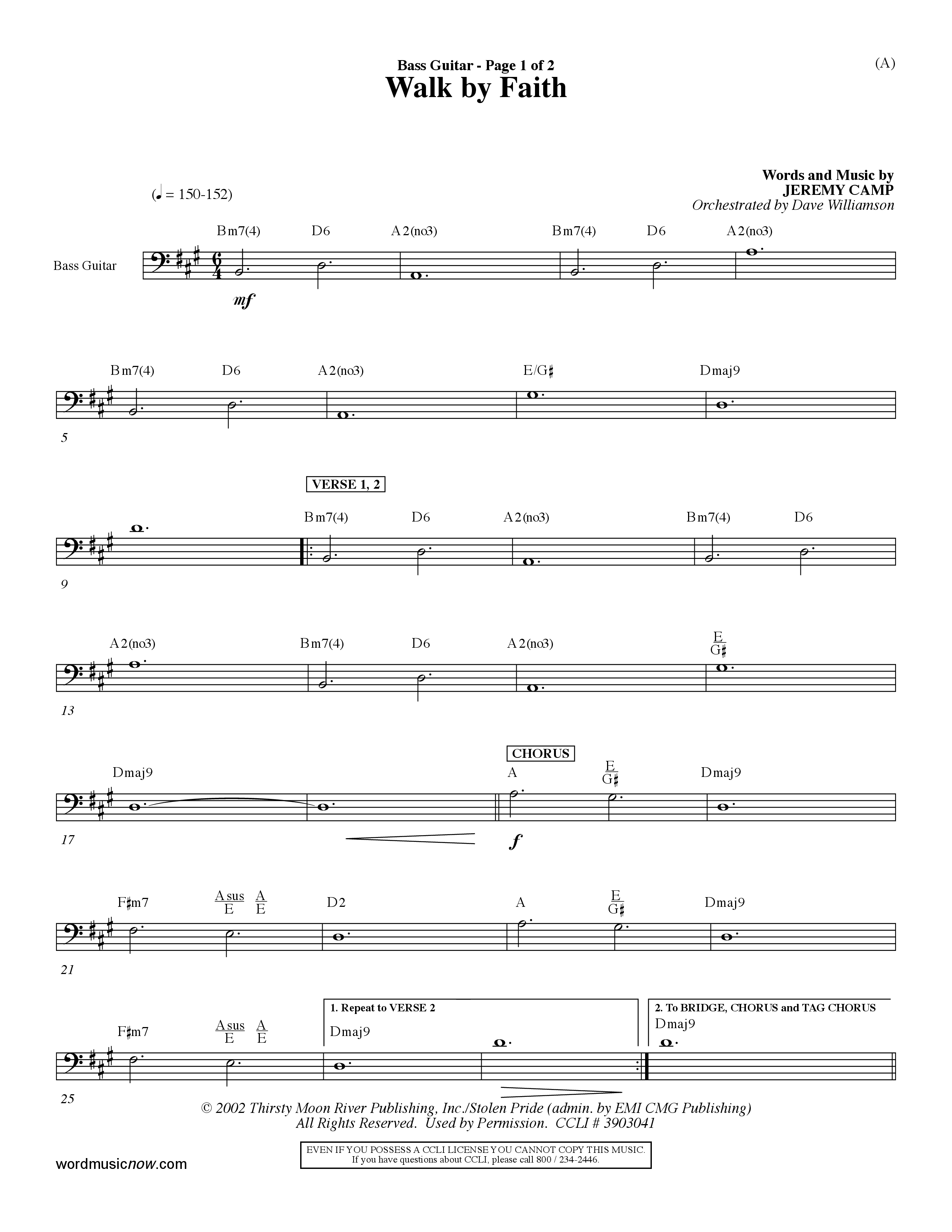 Walk By Faith (Choral Anthem SATB) Bass Guitar (Word Music Choral / Orch. Dave Williamson)