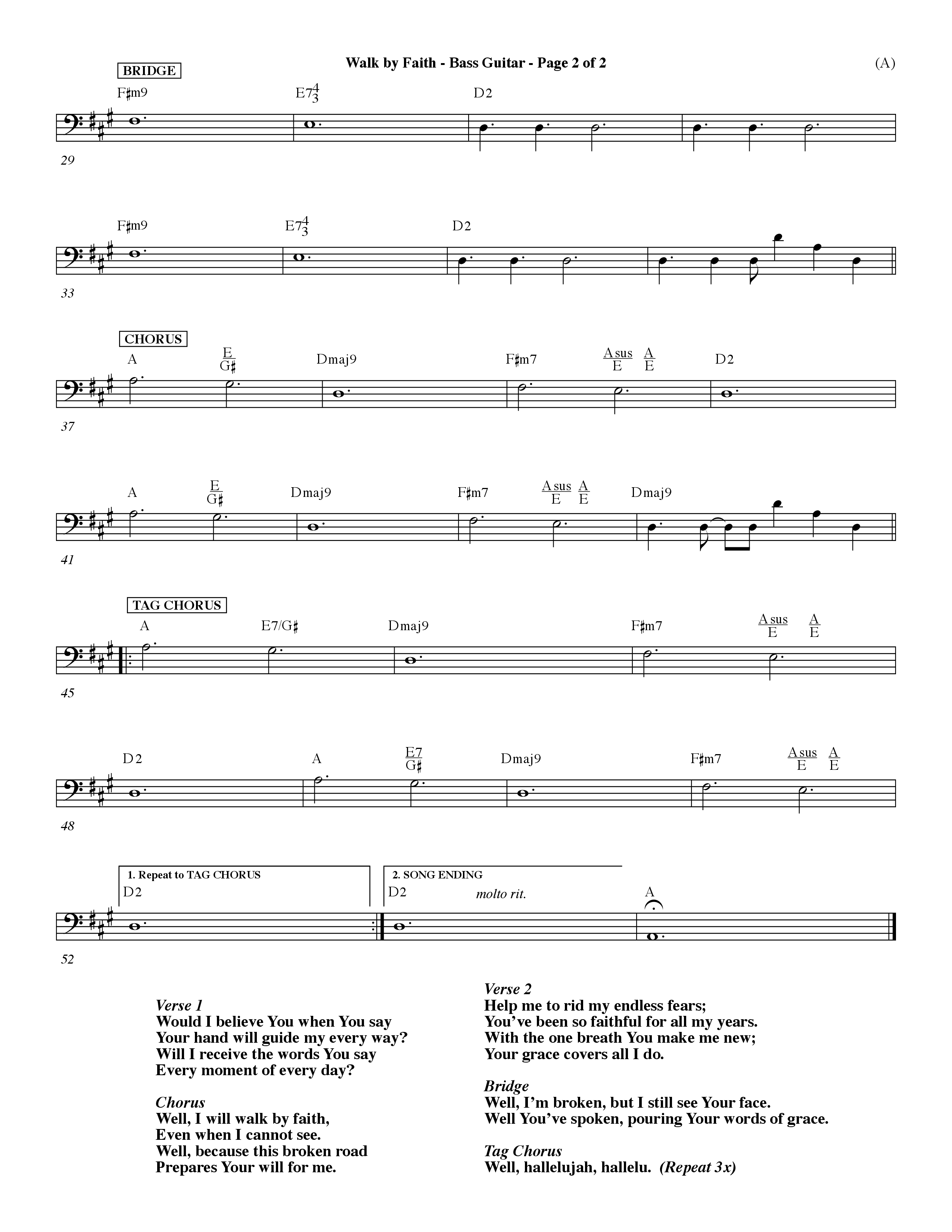 Walk By Faith (Choral Anthem SATB) Bass Guitar (Word Music Choral / Orch. Dave Williamson)