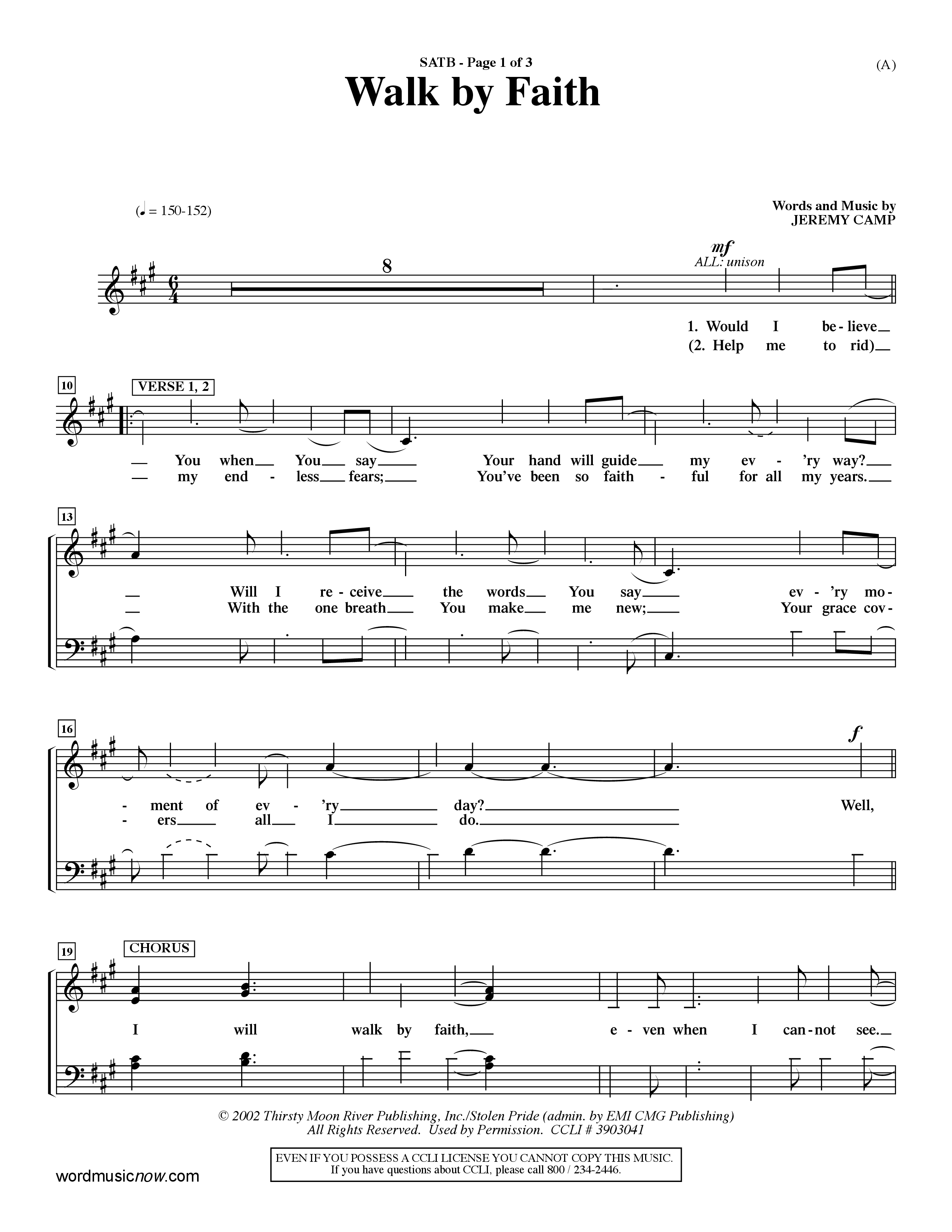 Walk By Faith (Choral Anthem SATB) Choir Sheet (SATB) (Word Music Choral / Orch. Dave Williamson)