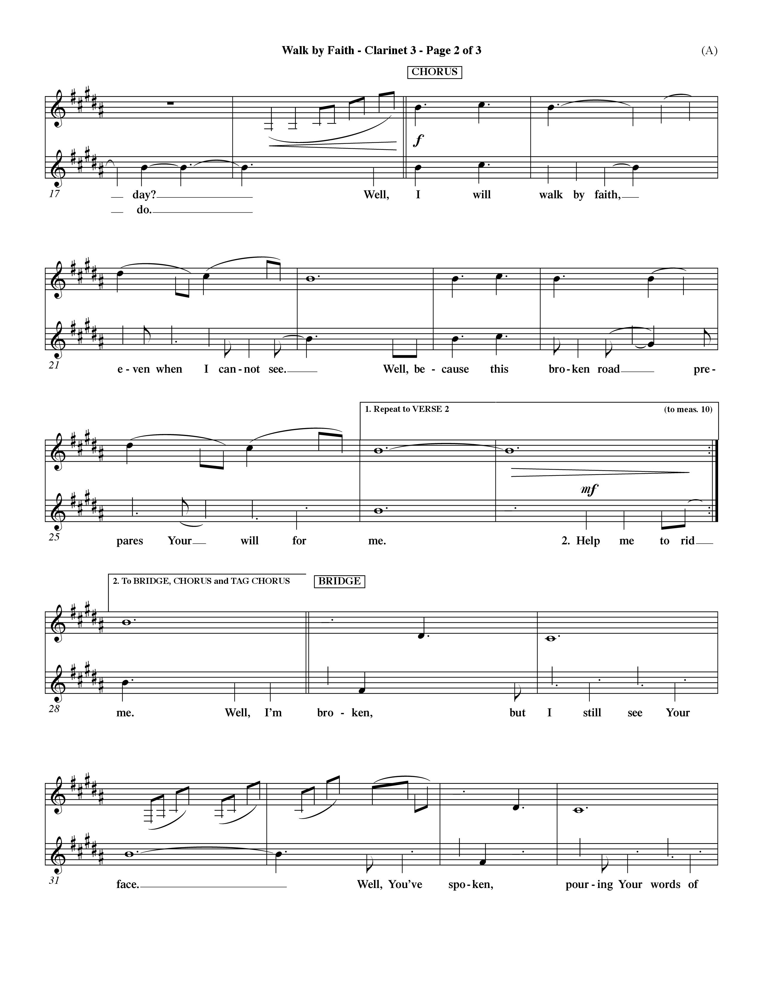 Walk By Faith (Choral Anthem SATB) Clarinet 3 (Word Music Choral / Orch. Dave Williamson)