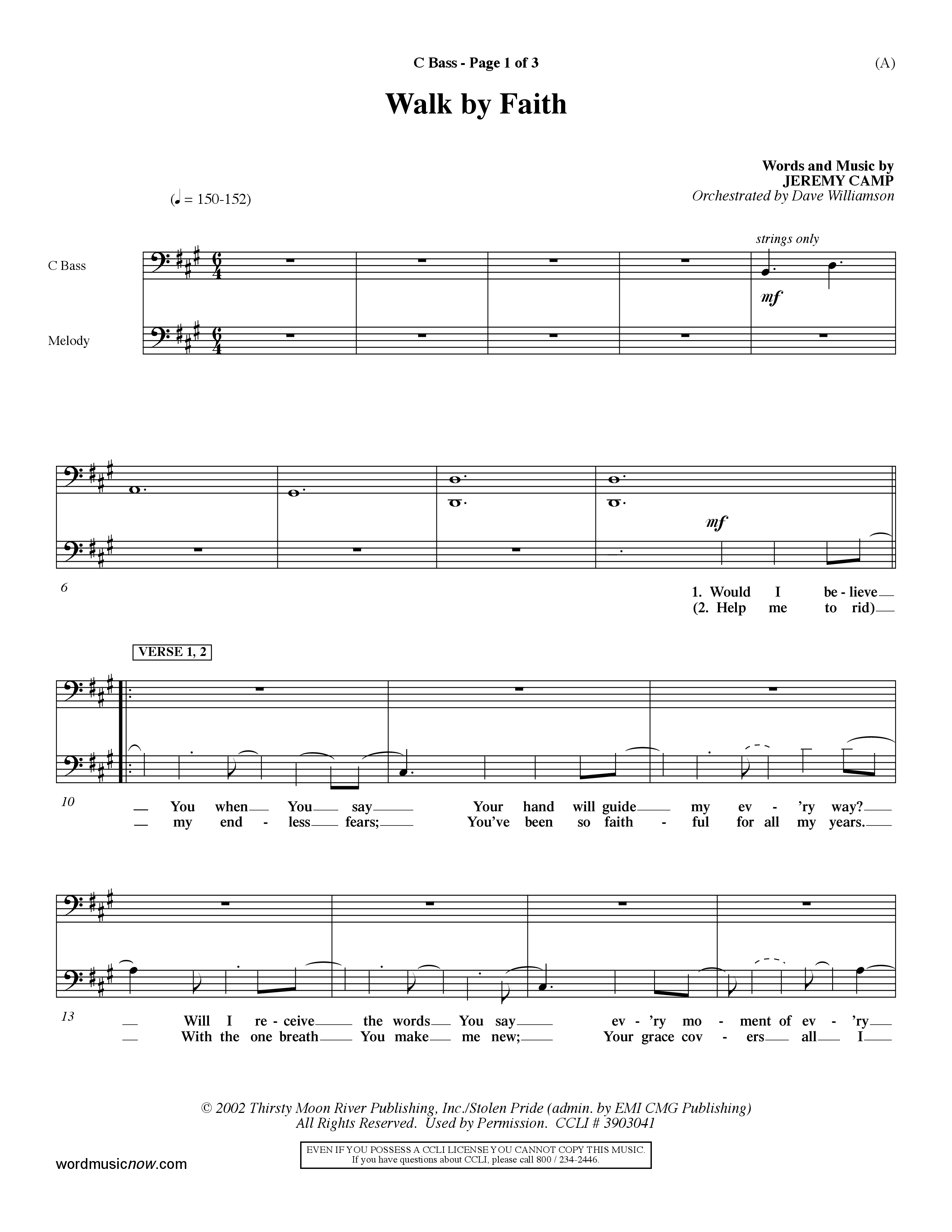Walk By Faith (Choral Anthem SATB) Contrabass (Word Music Choral / Orch. Dave Williamson)