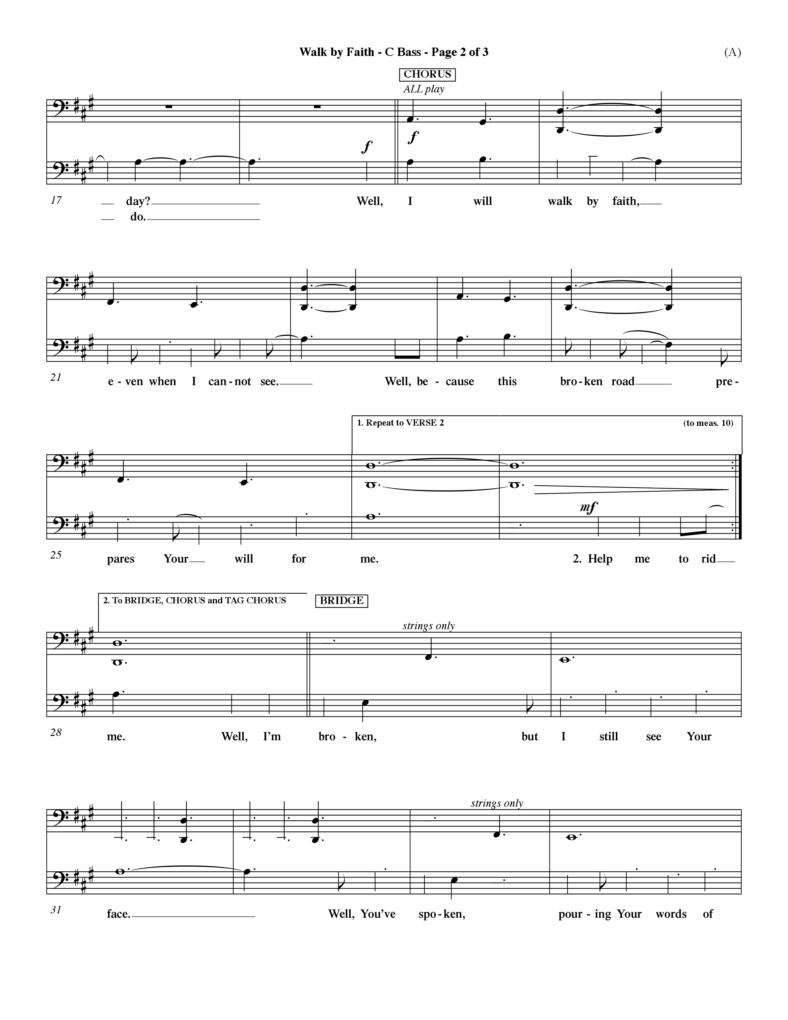 Walk By Faith (Choral Anthem SATB) Contrabass (Word Music Choral / Orch. Dave Williamson)