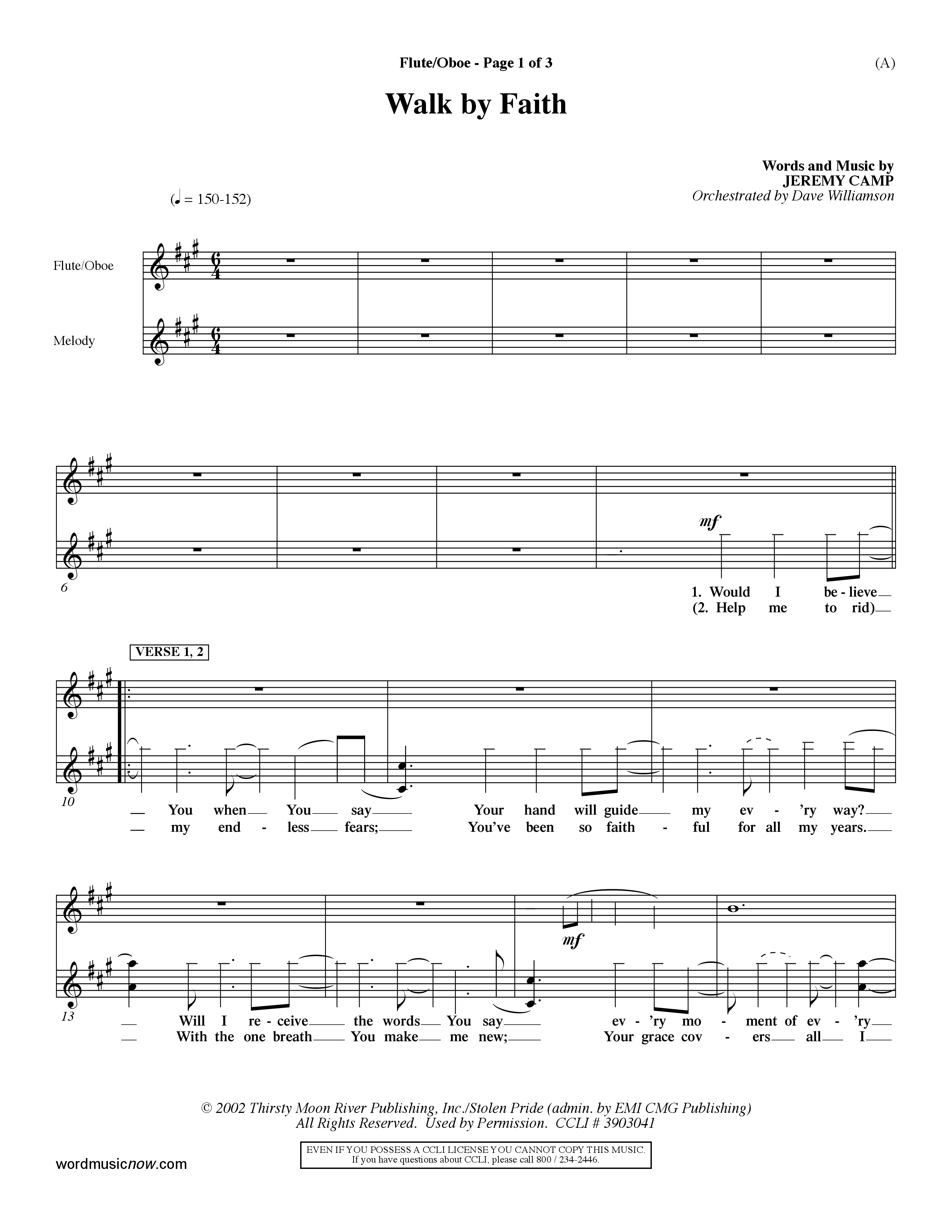 Walk By Faith (Choral Anthem SATB) Flute/Oboe (Word Music Choral / Orch. Dave Williamson)