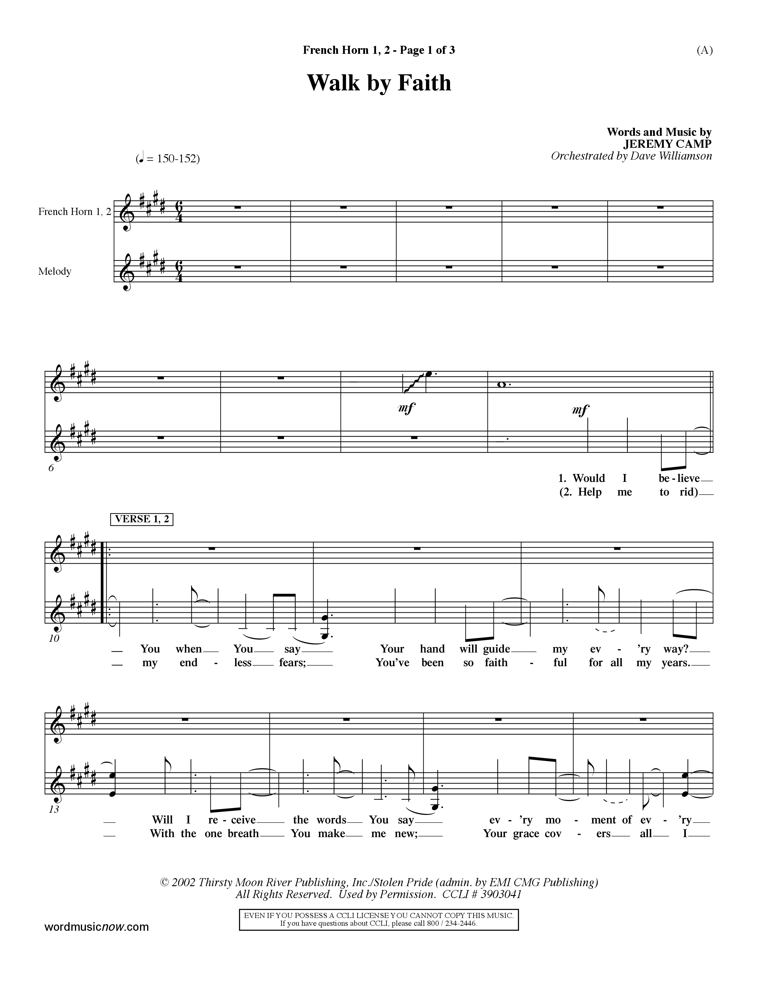 Walk By Faith (Choral Anthem SATB) French Horn (Word Music Choral / Orch. Dave Williamson)