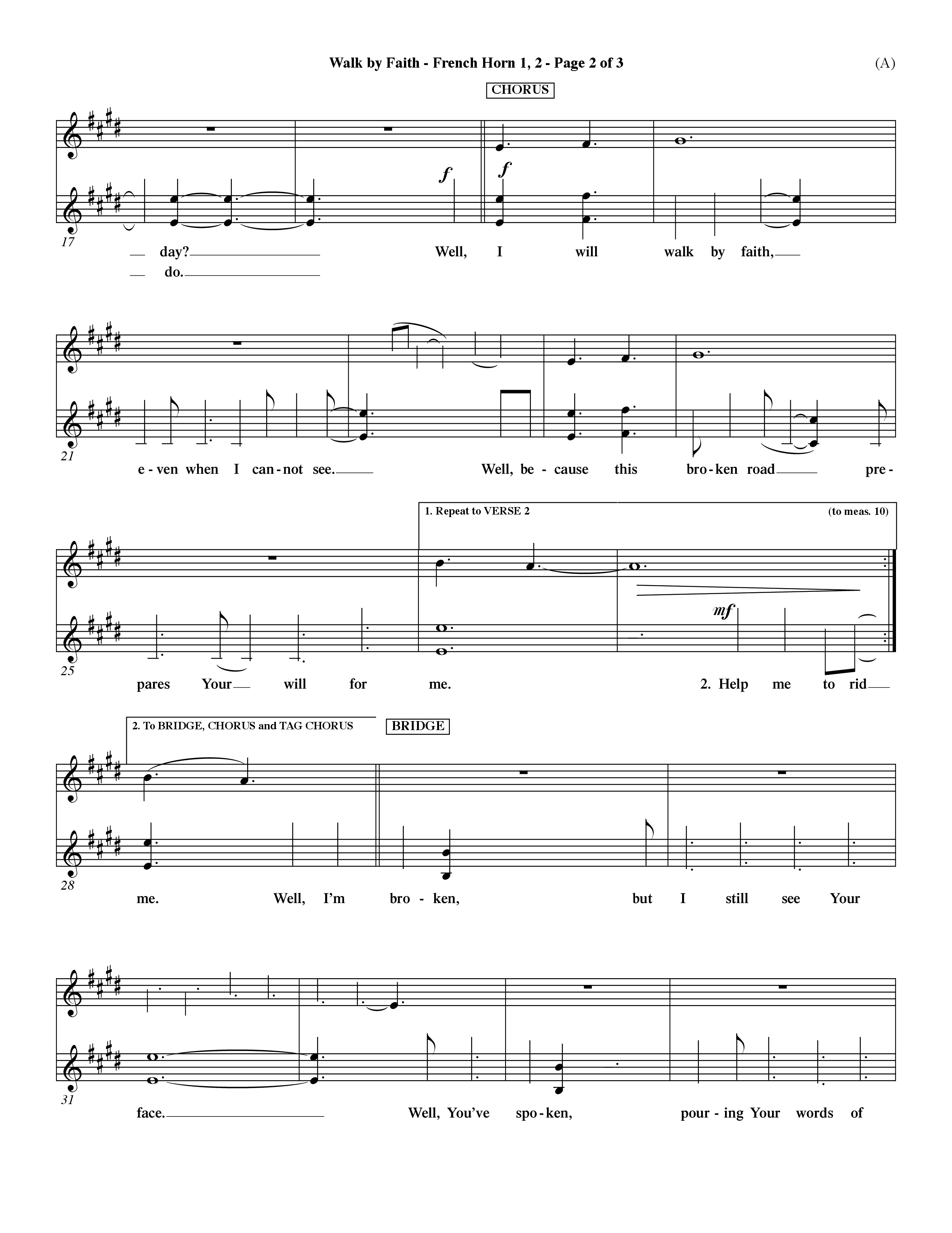 Walk By Faith (Choral Anthem SATB) French Horn (Word Music Choral / Orch. Dave Williamson)