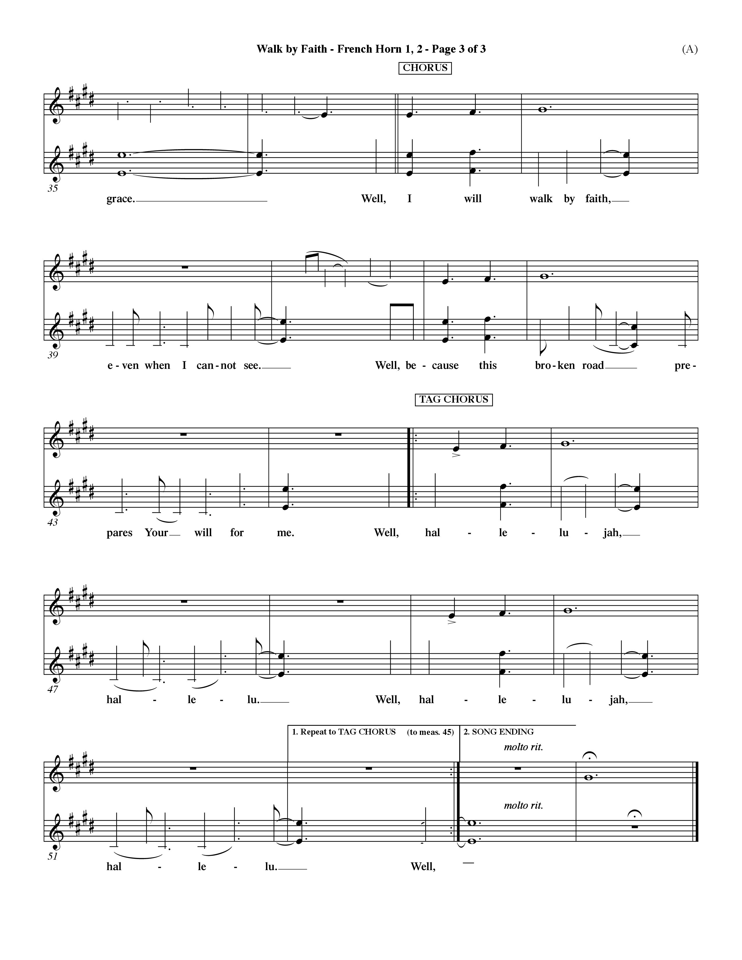 Walk By Faith (Choral Anthem SATB) French Horn (Word Music Choral / Orch. Dave Williamson)