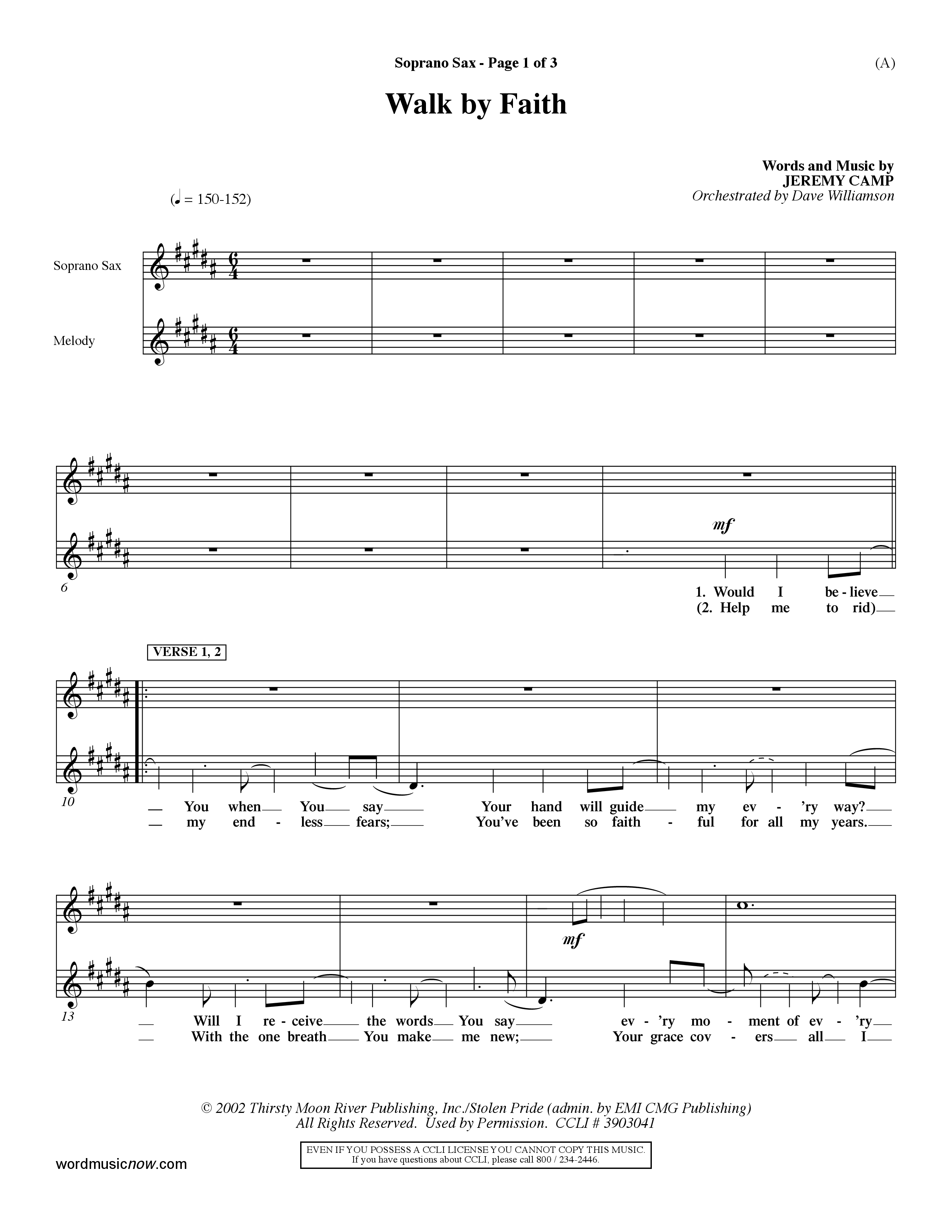Walk By Faith (Choral Anthem SATB) Saxophone (Word Music Choral / Orch. Dave Williamson)
