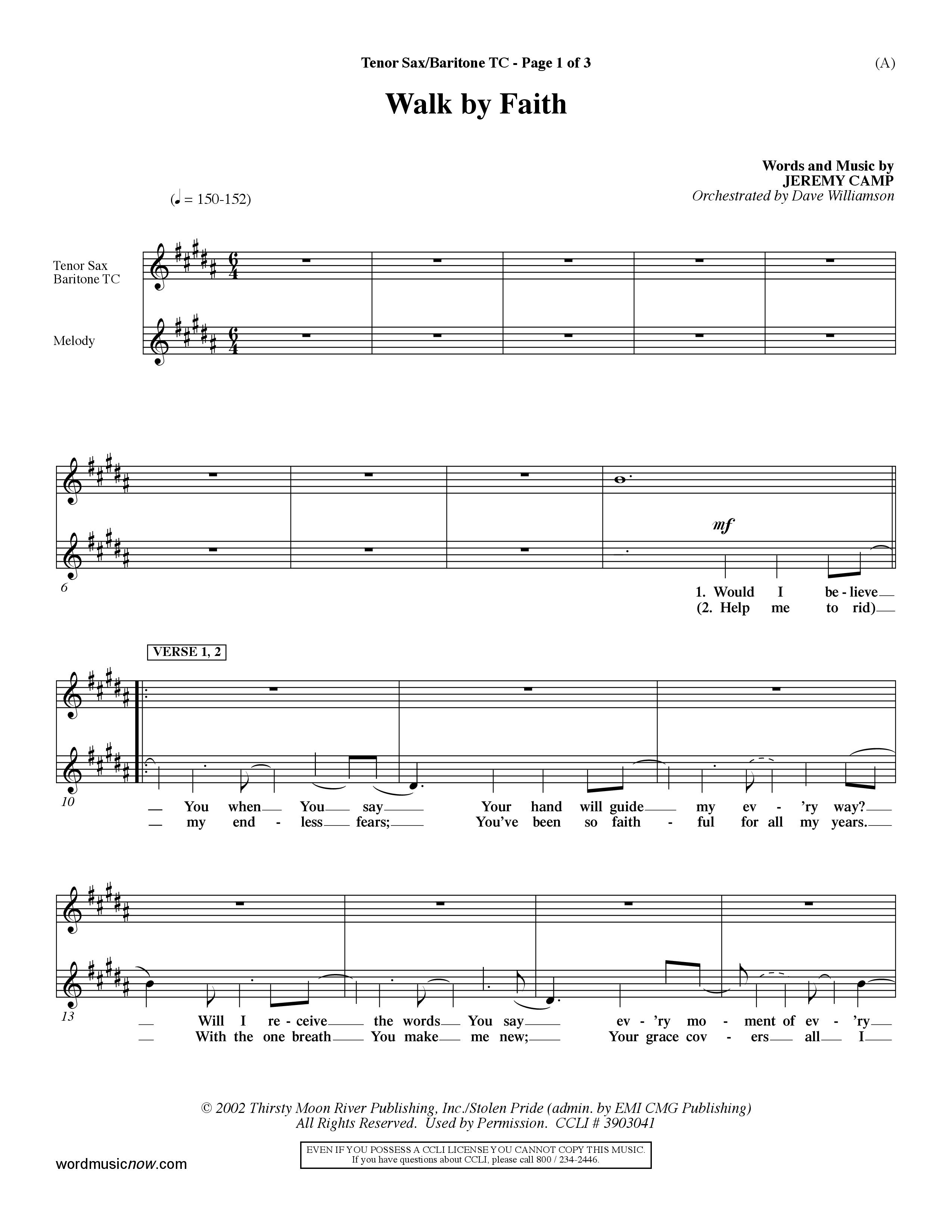 Walk By Faith (Choral Anthem SATB) Tenor Sax/Baritone T.C. (Word Music Choral / Orch. Dave Williamson)