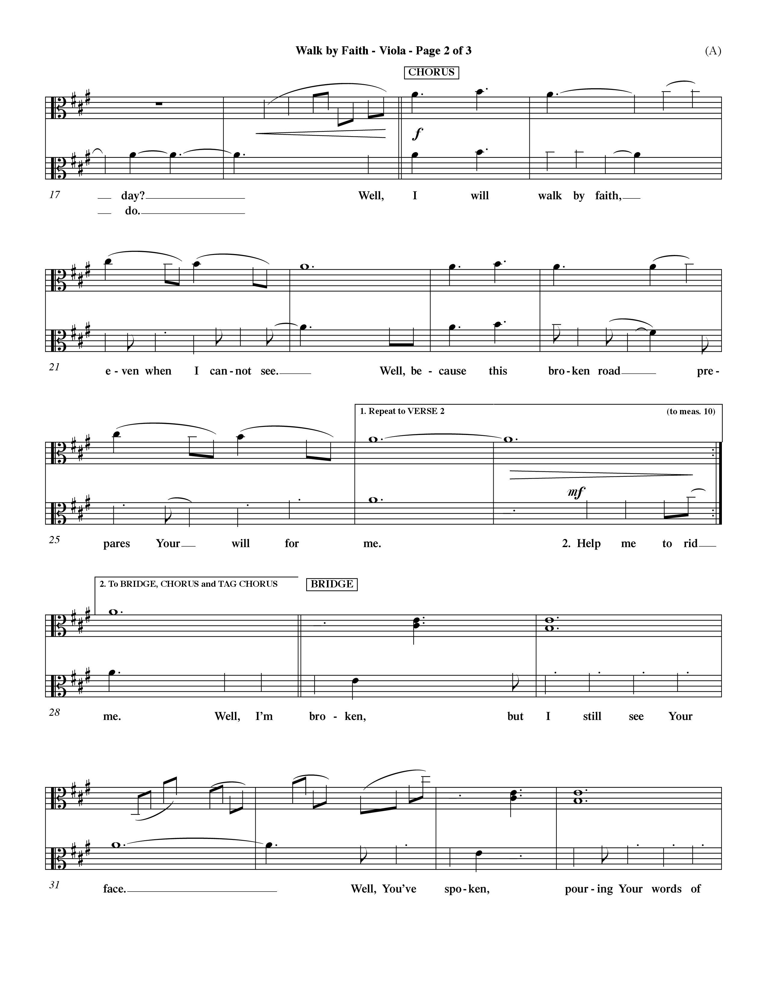 Walk By Faith (Choral Anthem SATB) Viola (Word Music Choral / Orch. Dave Williamson)