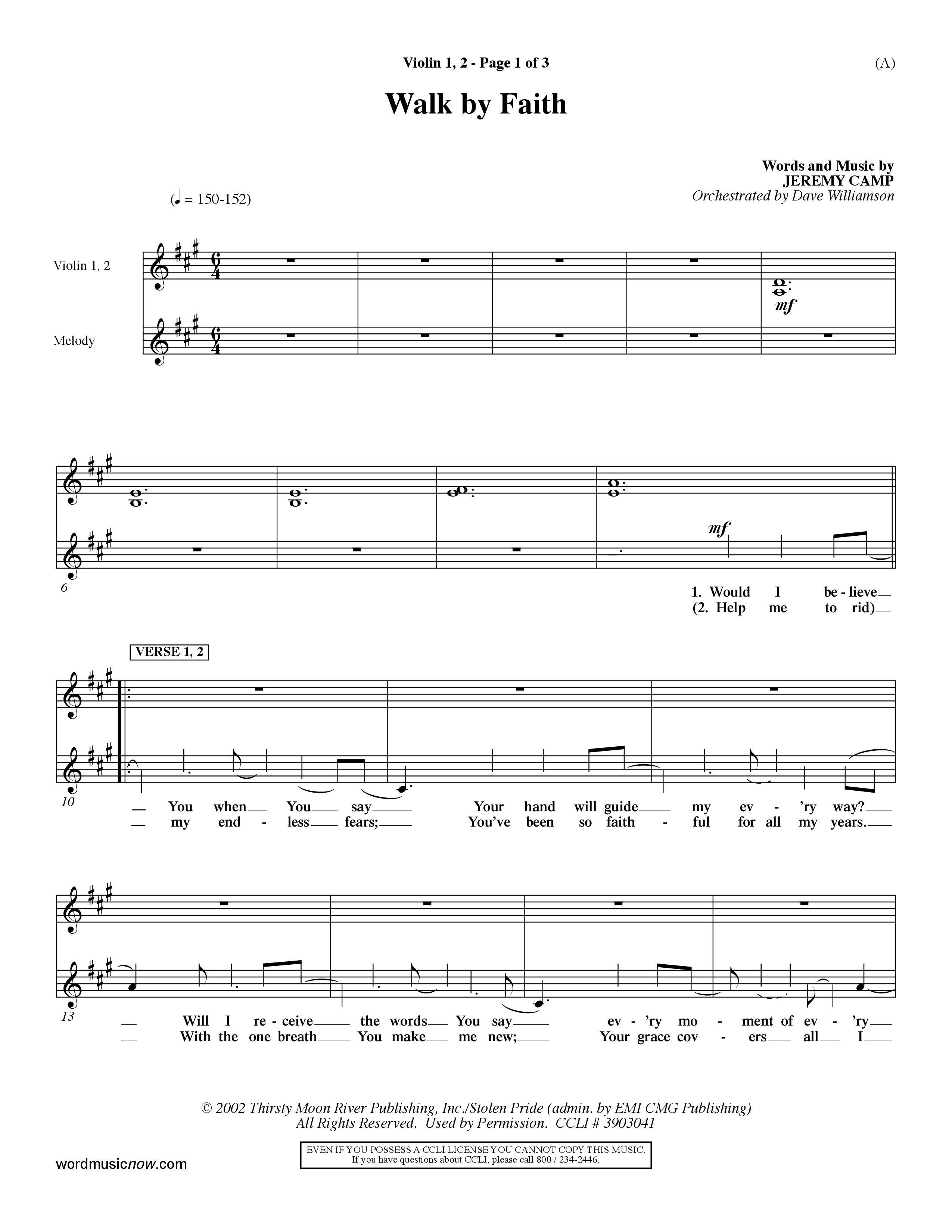 Walk By Faith (Choral Anthem SATB) Violin 1/2 (Word Music Choral / Orch. Dave Williamson)