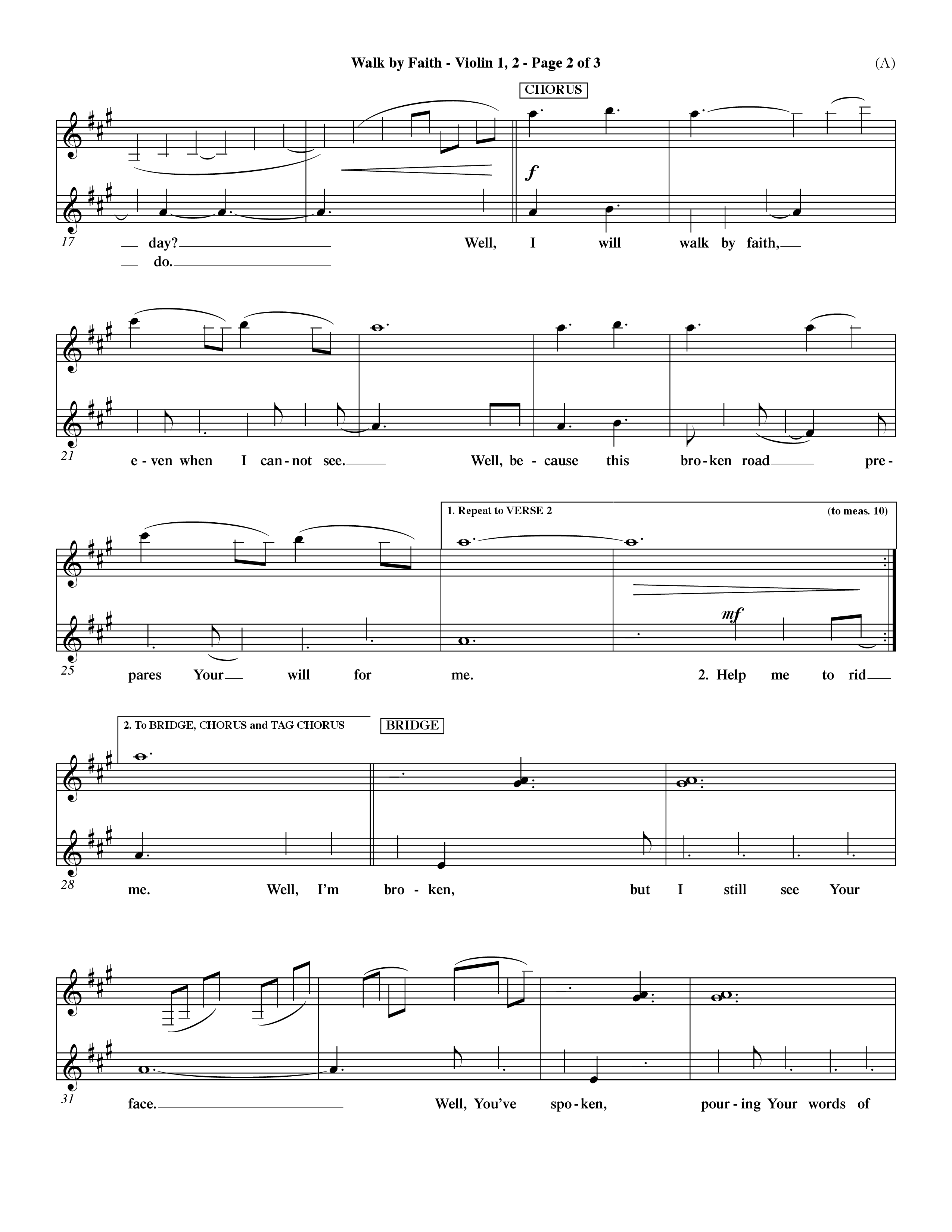 Walk By Faith (Choral Anthem SATB) Violin 1/2 (Word Music Choral / Orch. Dave Williamson)
