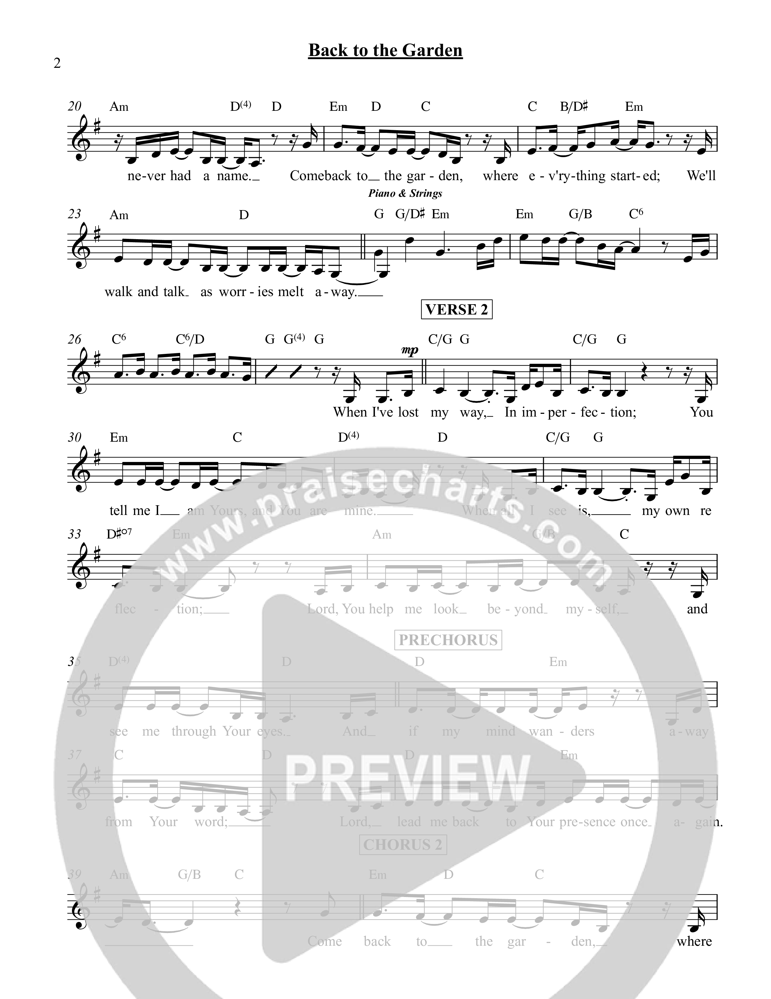 Back To The Garden Lead Sheet (SAT) (Central Collective / Hannah Frye / Nashville String Machine)