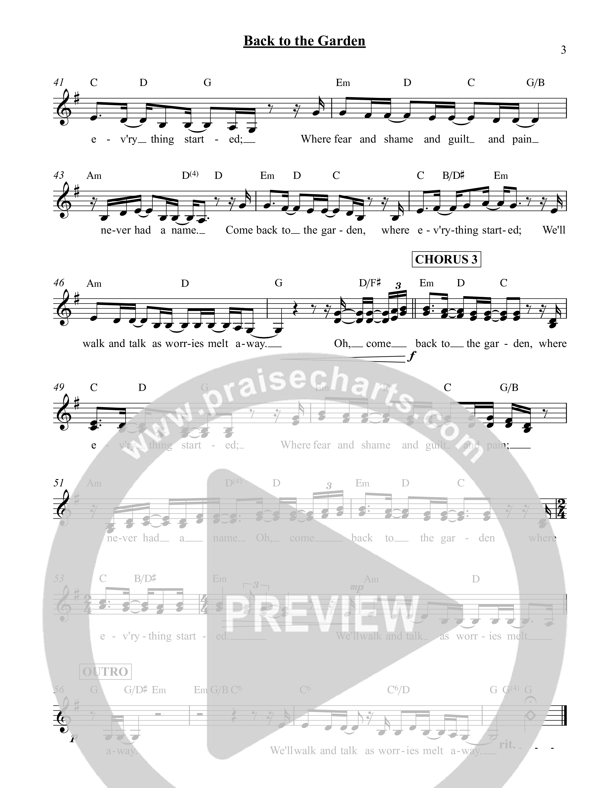 Back To The Garden Lead Sheet (SAT) (Central Collective / Hannah Frye / Nashville String Machine)