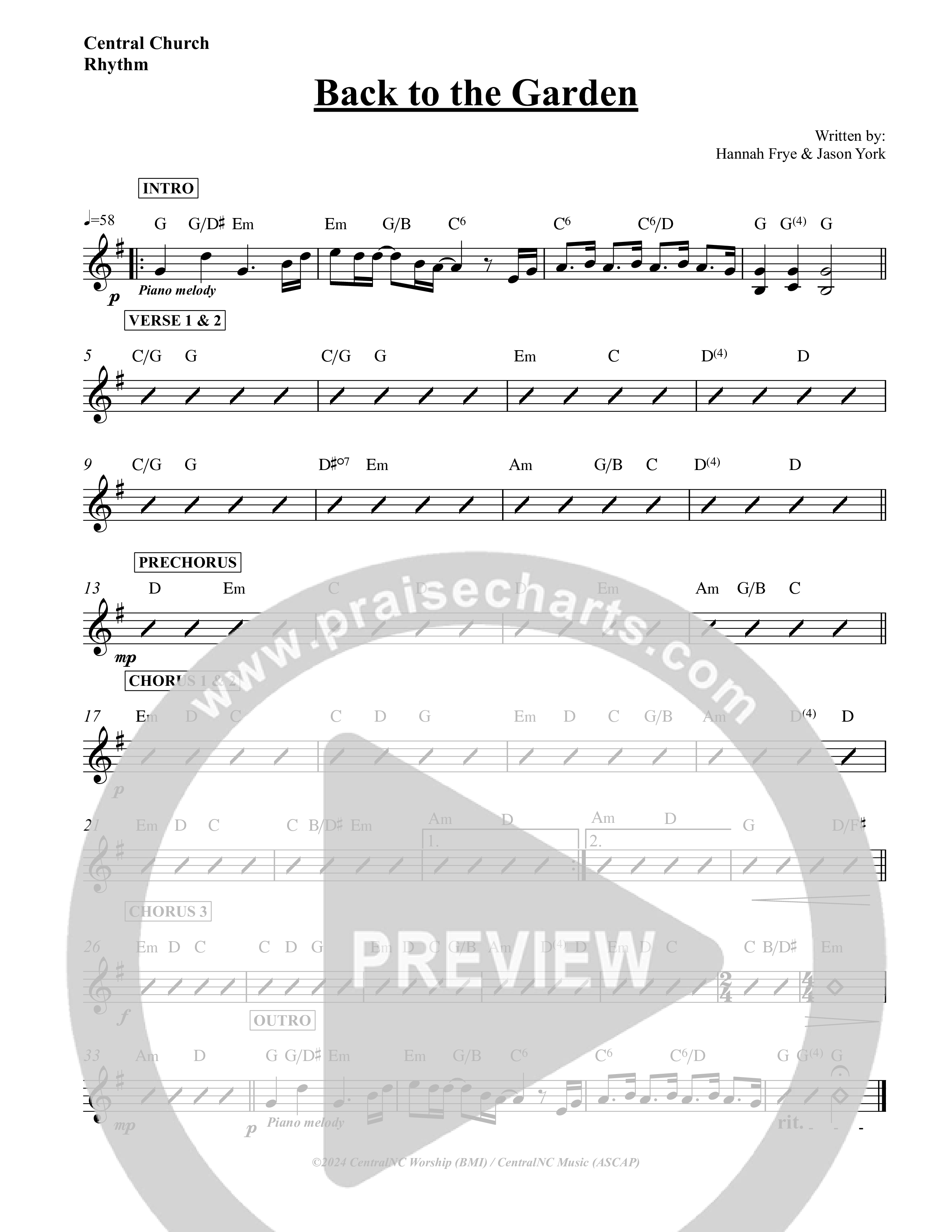 Back To The Garden Rhythm Chart (Central Collective / Hannah Frye / Nashville String Machine)