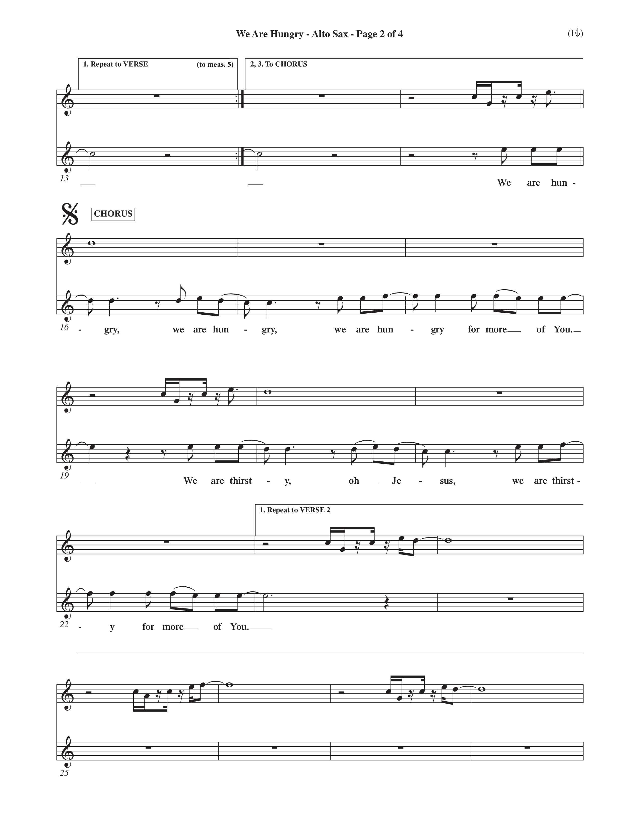 We Are Hungry (Choral Anthem SATB) Alto Sax (Word Music Choral / Orch. Dave Williamson)