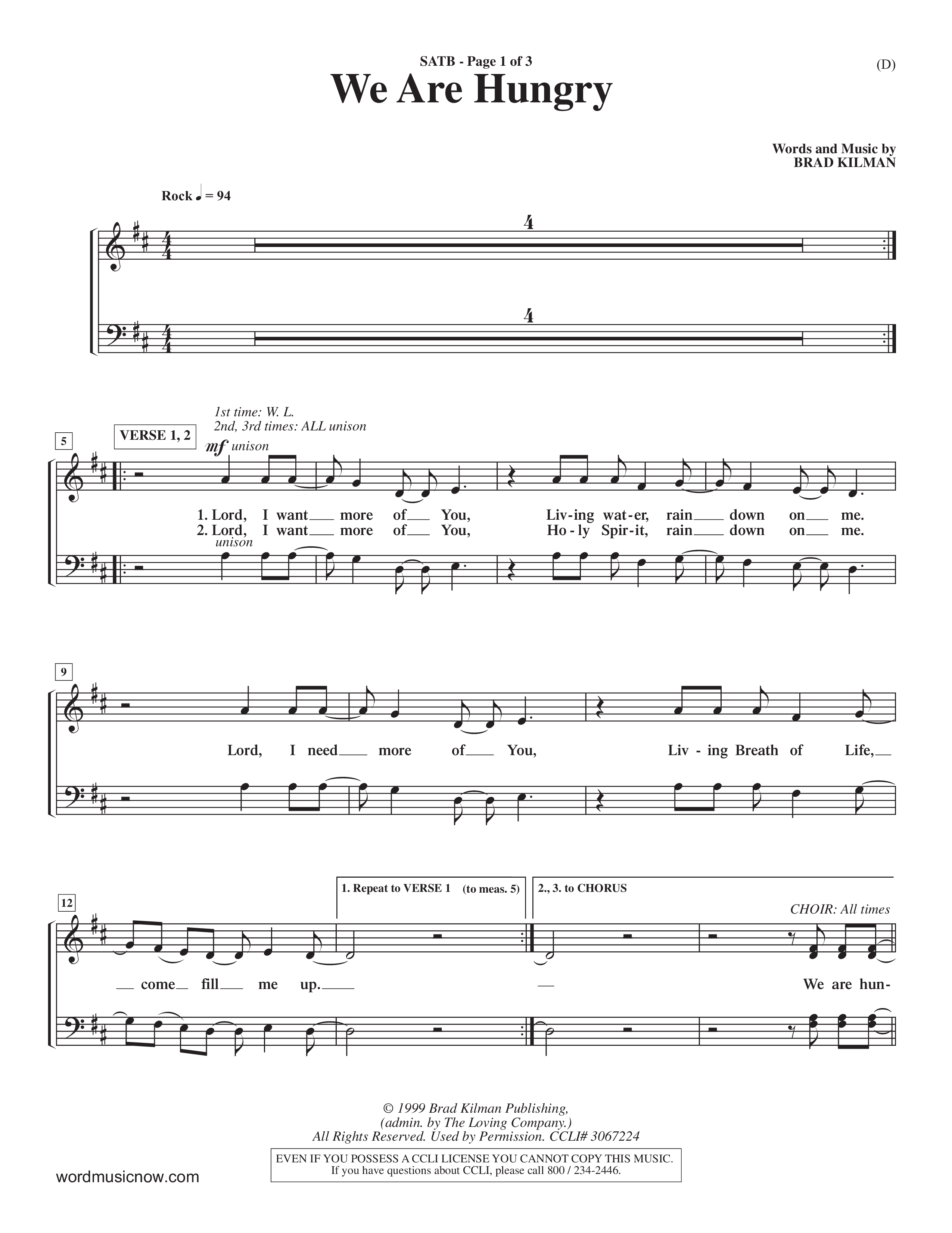 We Are Hungry (Choral Anthem SATB) Choir Sheet (SATB) (Word Music Choral / Orch. Dave Williamson)