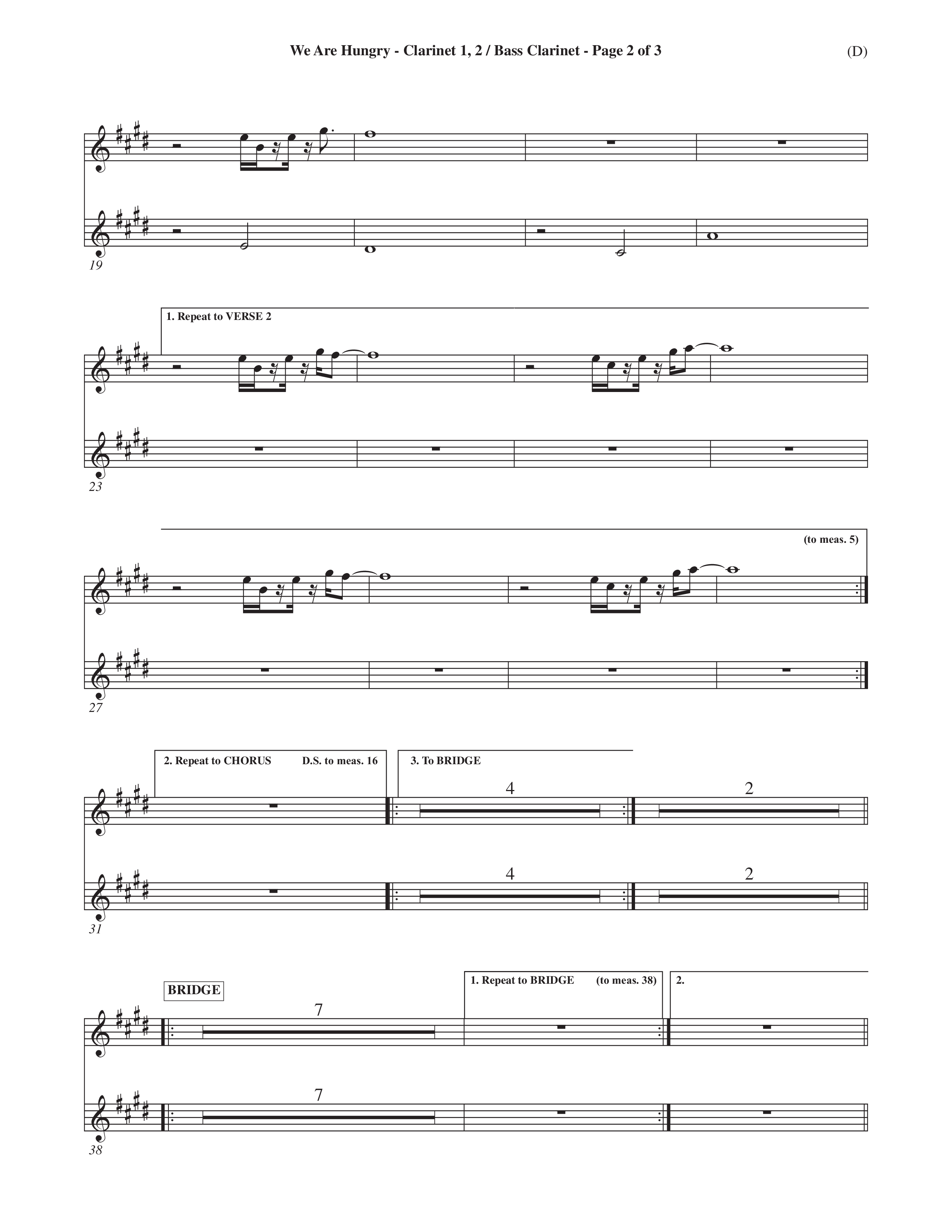 We Are Hungry (Choral Anthem SATB) Clarinet 1/2, Bass Clarinet (Word Music Choral / Orch. Dave Williamson)