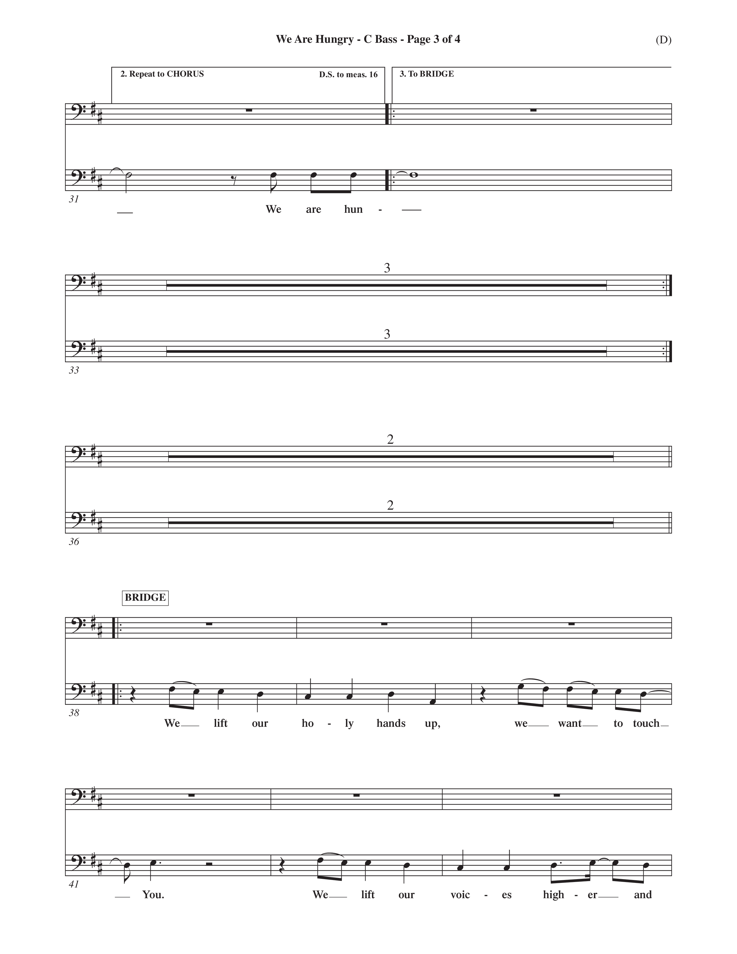 We Are Hungry (Choral Anthem SATB) Contrabass (Word Music Choral / Orch. Dave Williamson)