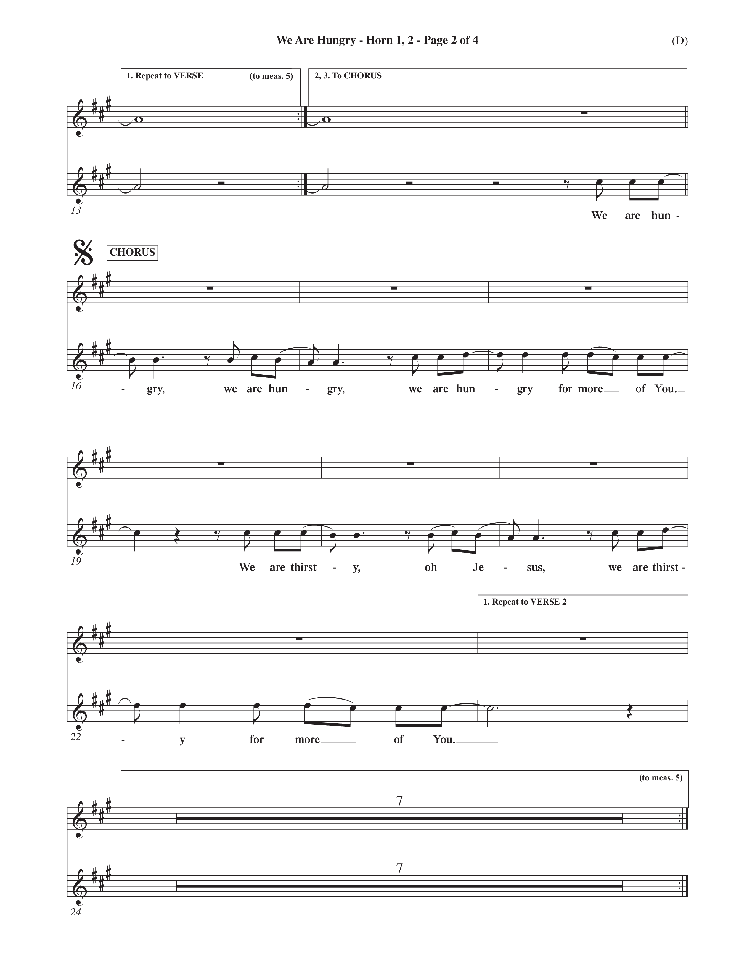 We Are Hungry (Choral Anthem SATB) French Horn (Word Music Choral / Orch. Dave Williamson)