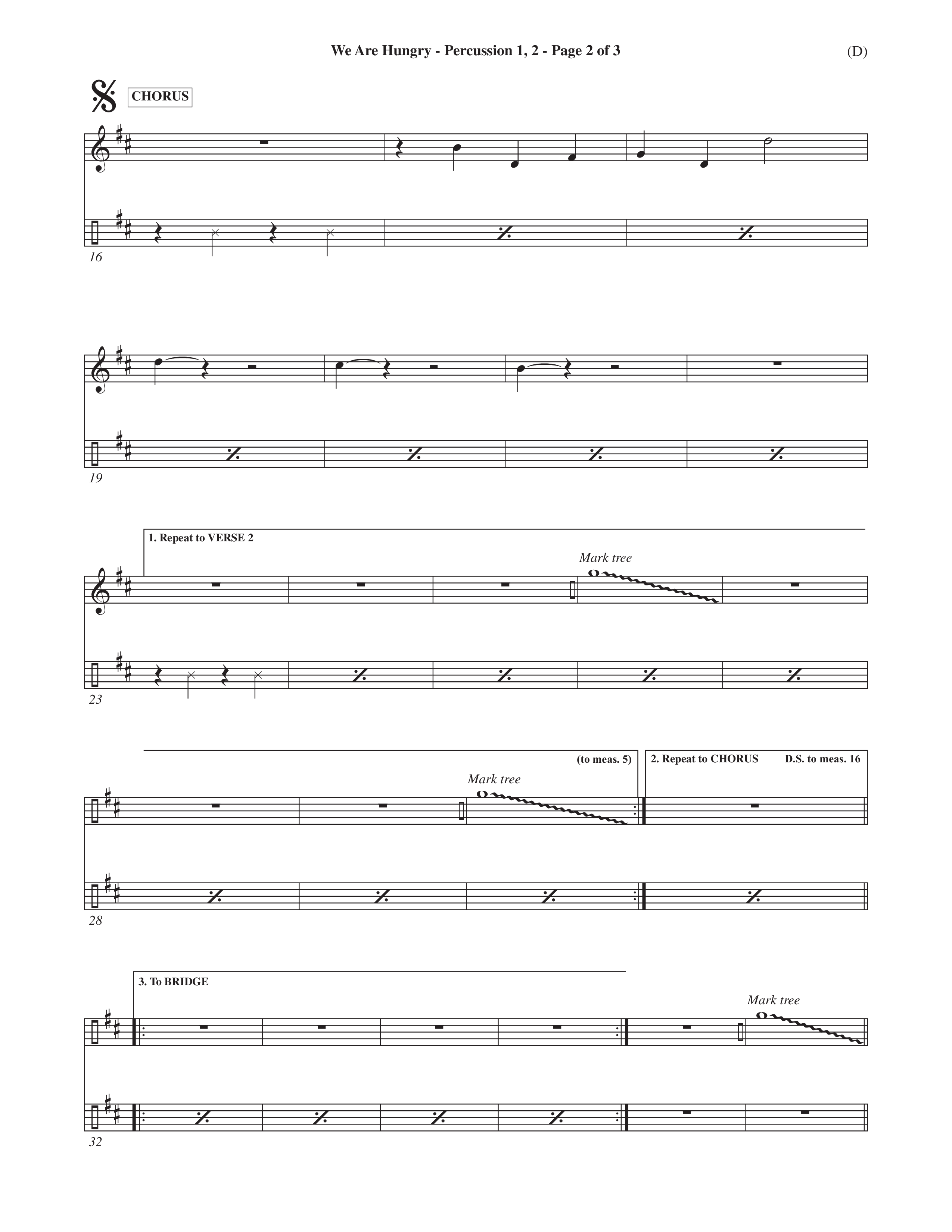 We Are Hungry (Choral Anthem SATB) Percussion 1/2 (Word Music Choral / Orch. Dave Williamson)