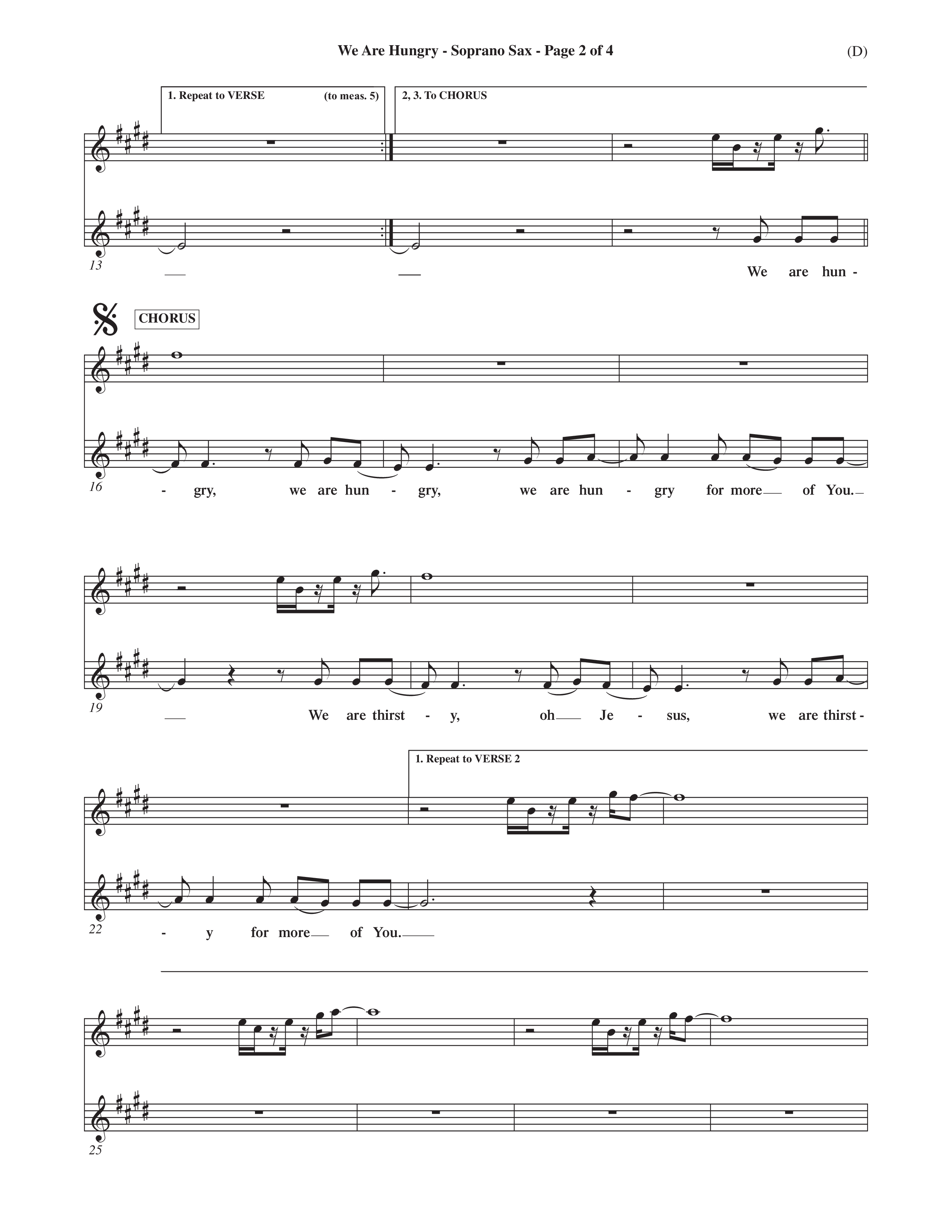 We Are Hungry (Choral Anthem SATB) Saxophone (Word Music Choral / Orch. Dave Williamson)