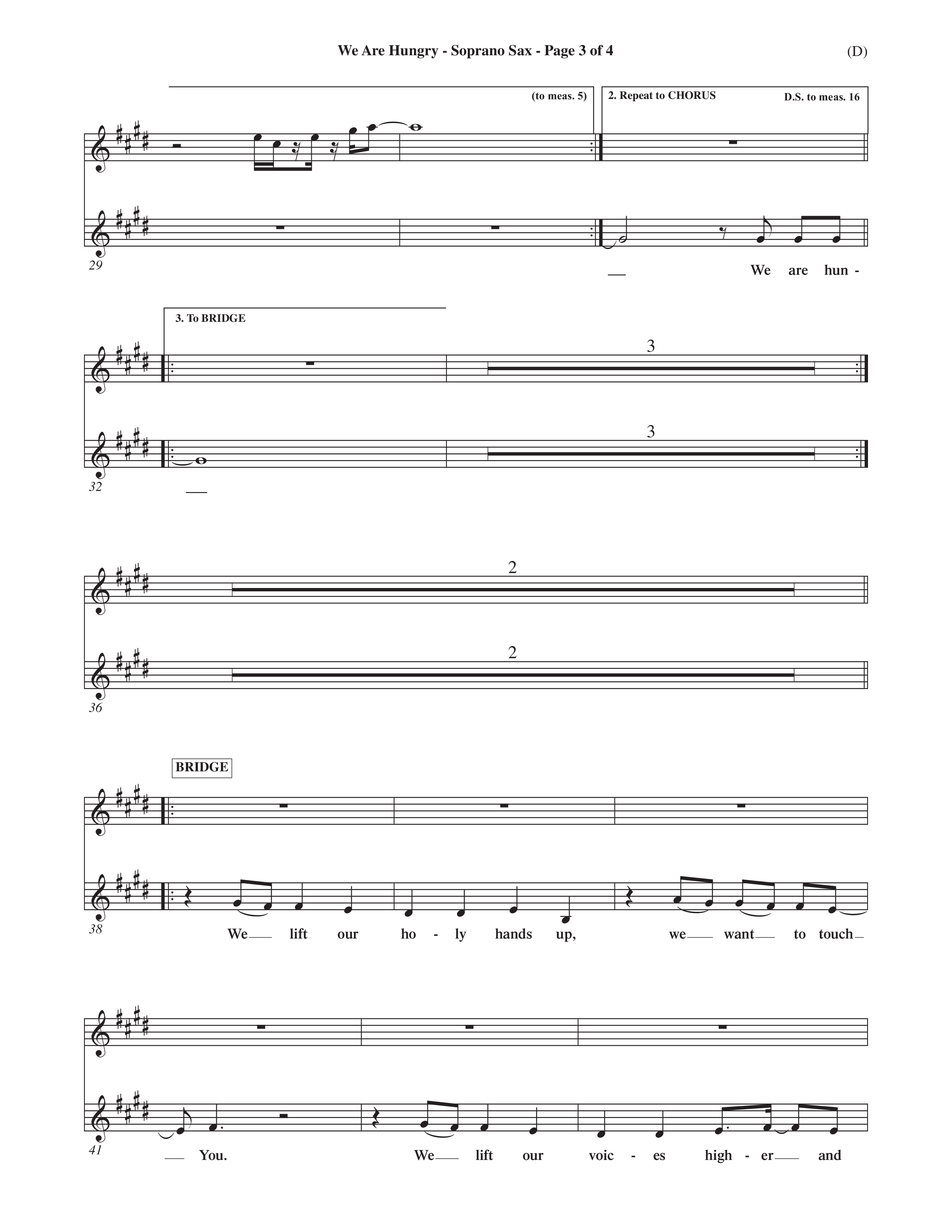 We Are Hungry (Choral Anthem SATB) Saxophone (Word Music Choral / Orch. Dave Williamson)