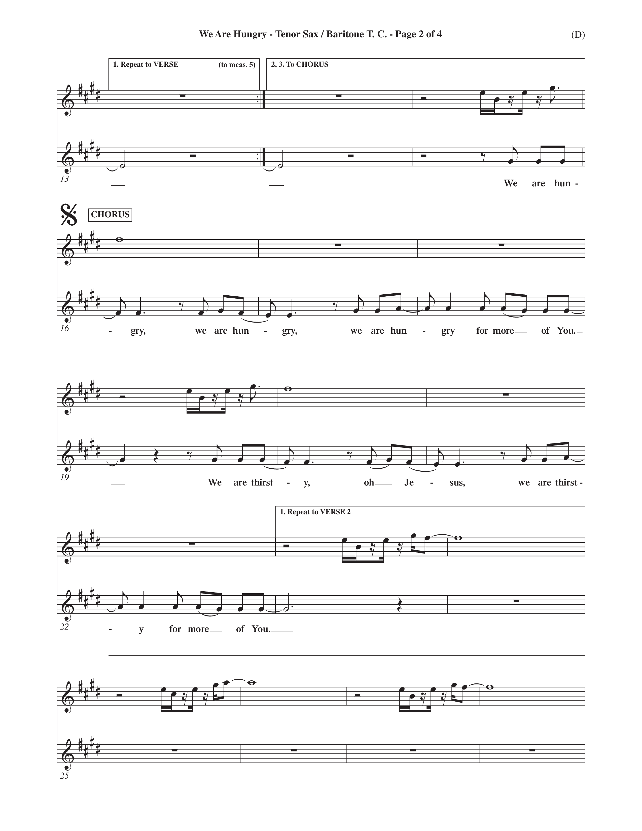 We Are Hungry (Choral Anthem SATB) Tenor Sax/Baritone T.C. (Word Music Choral / Orch. Dave Williamson)