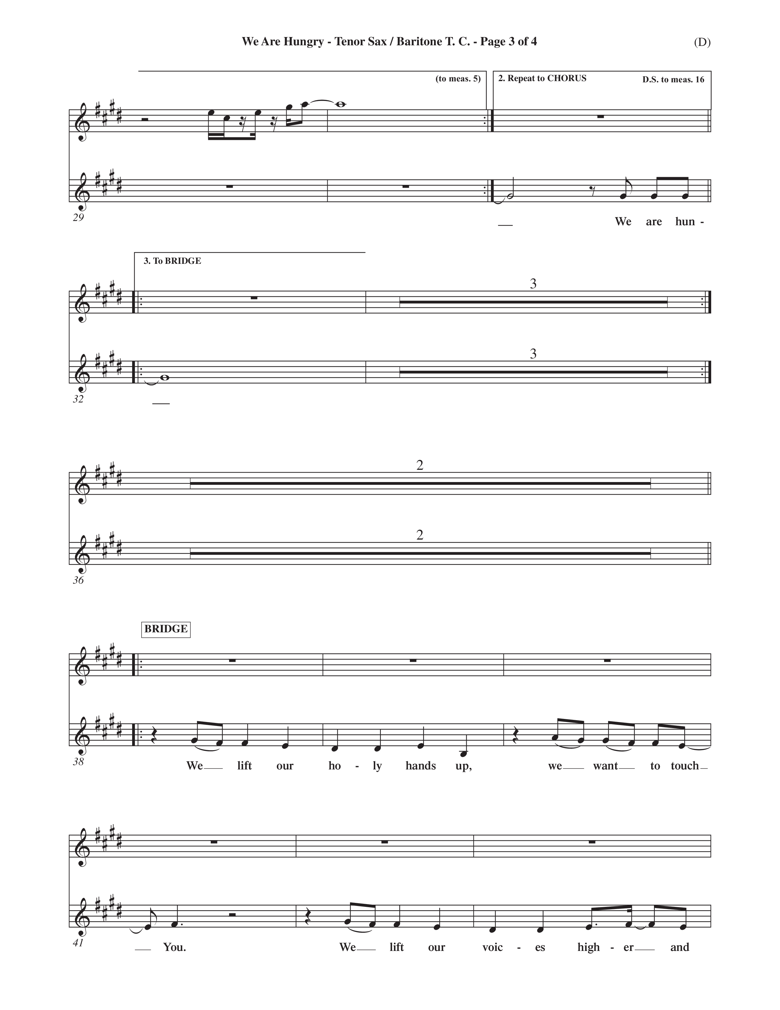 We Are Hungry (Choral Anthem SATB) Tenor Sax/Baritone T.C. (Word Music Choral / Orch. Dave Williamson)