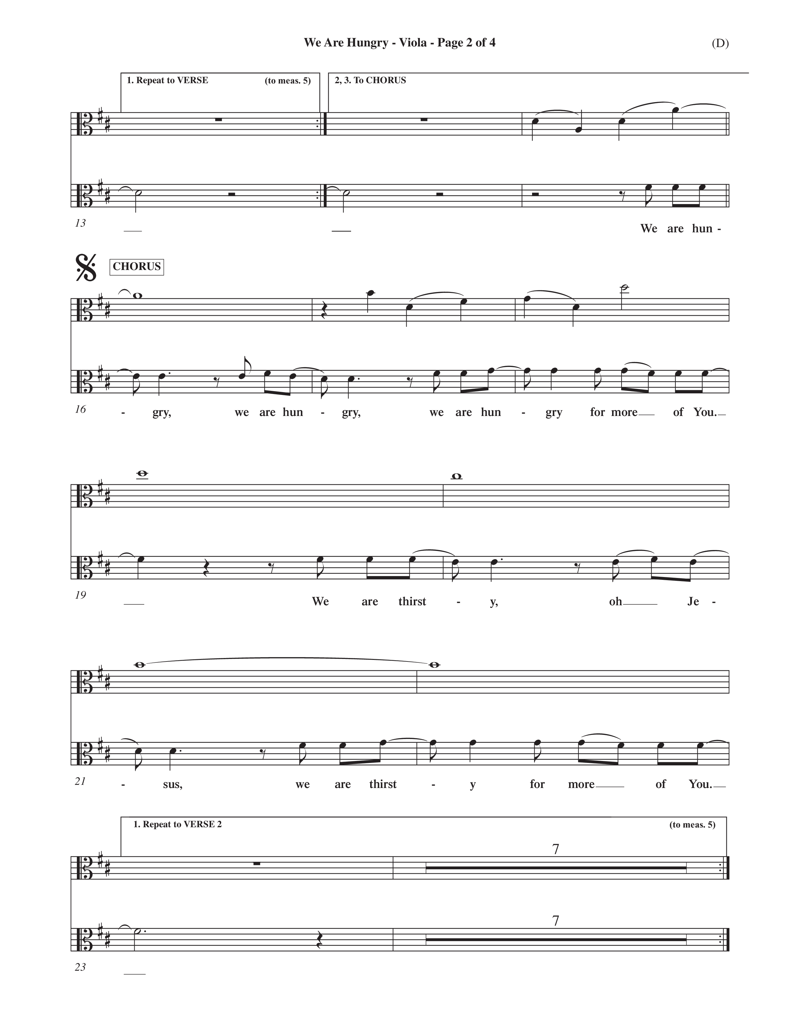 We Are Hungry (Choral Anthem SATB) Viola (Word Music Choral / Orch. Dave Williamson)