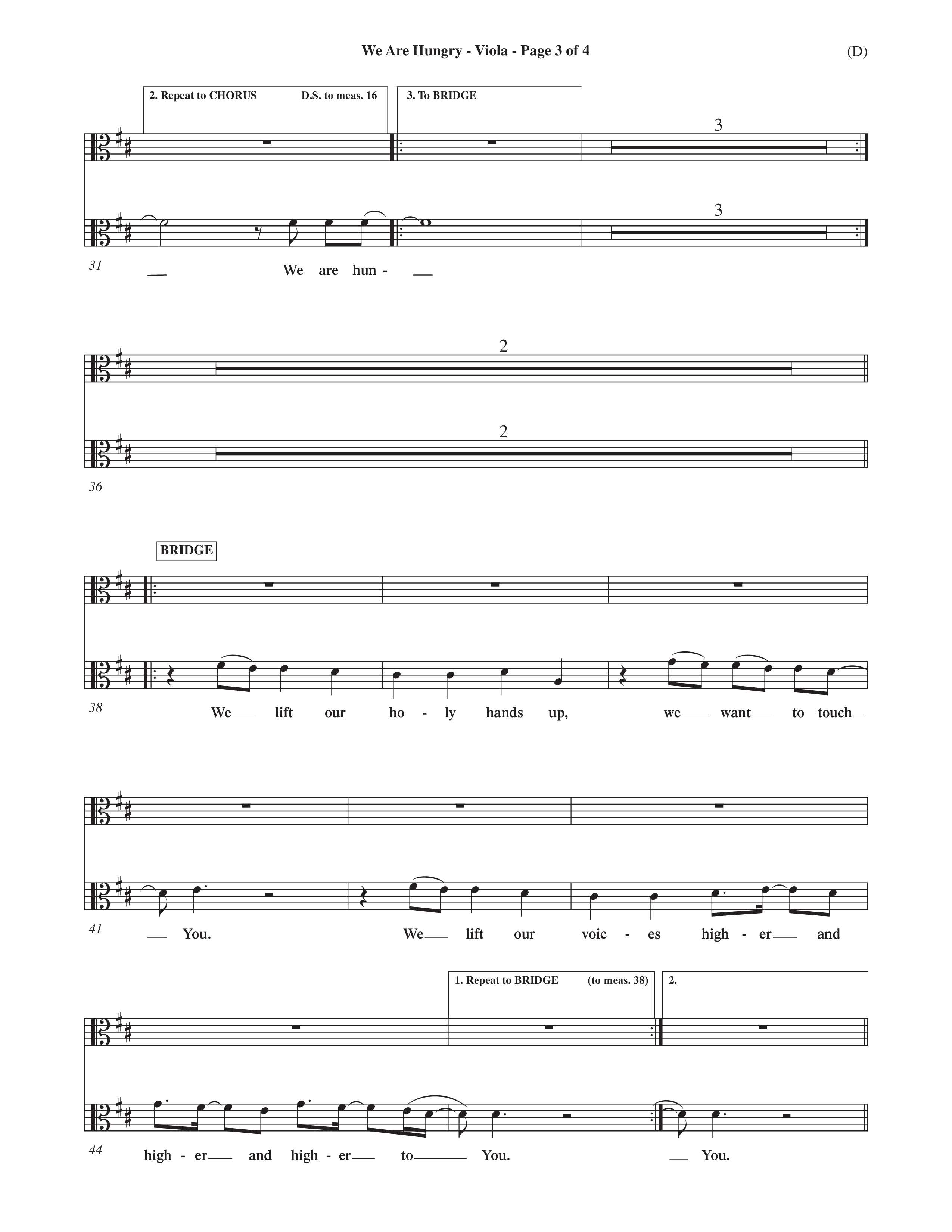 We Are Hungry (Choral Anthem SATB) Viola (Word Music Choral / Orch. Dave Williamson)
