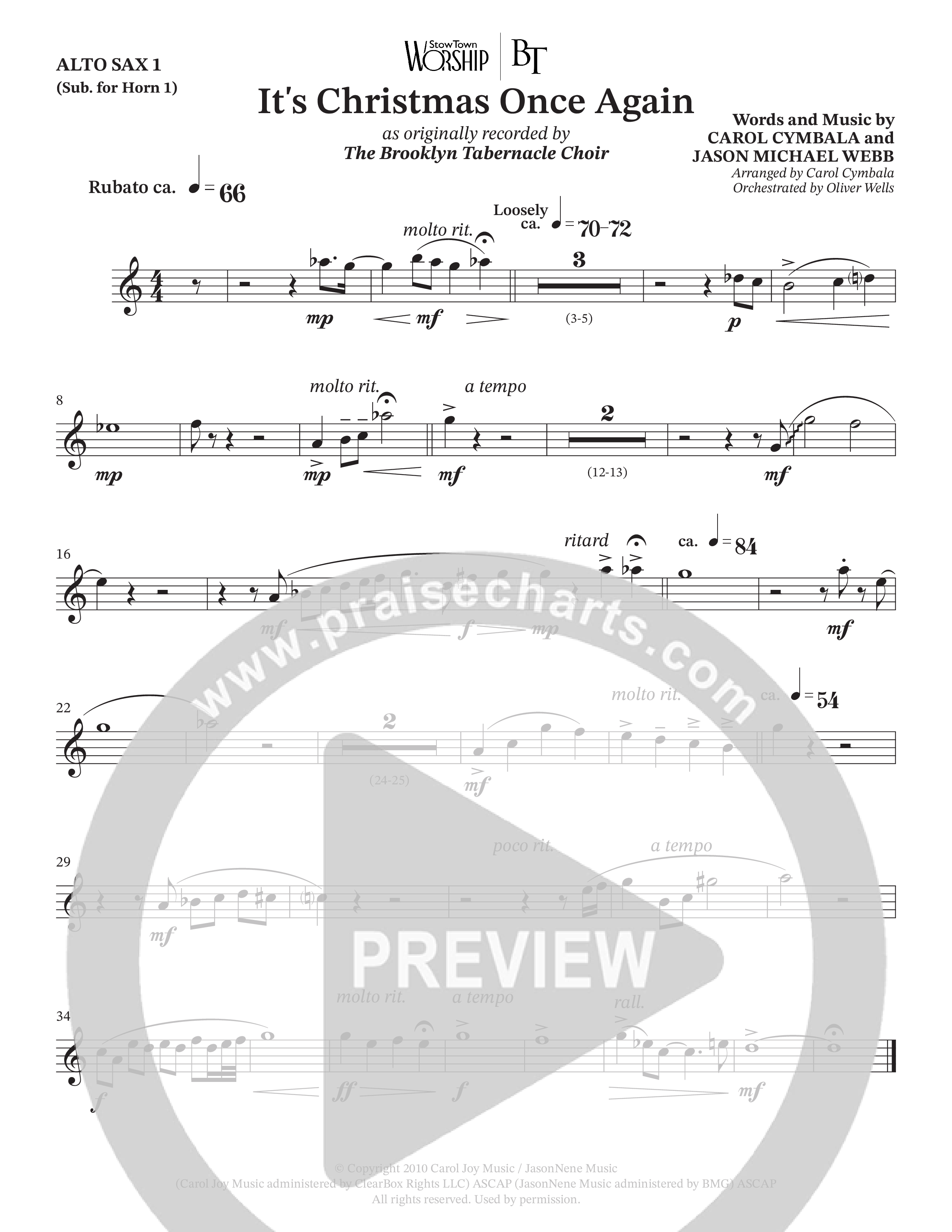 It's Christmas Once Again (Choral Anthem SATB) Alto Sax (The Brooklyn Tabernacle Choir / Arr. Carol Cymbala / Orch. Oliver Wells)