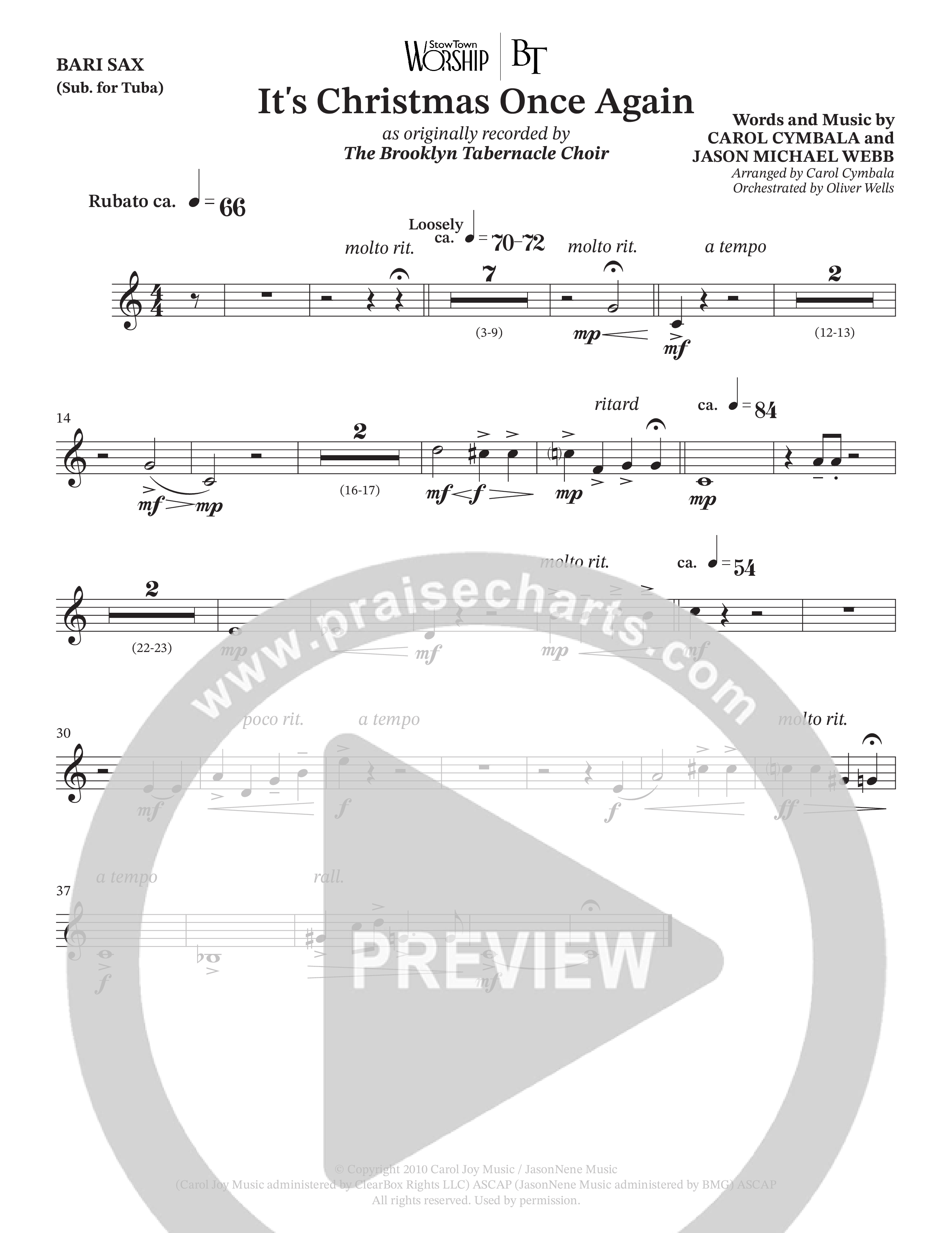 It's Christmas Once Again (Choral Anthem SATB) Bari Sax (The Brooklyn Tabernacle Choir / Arr. Carol Cymbala / Orch. Oliver Wells)