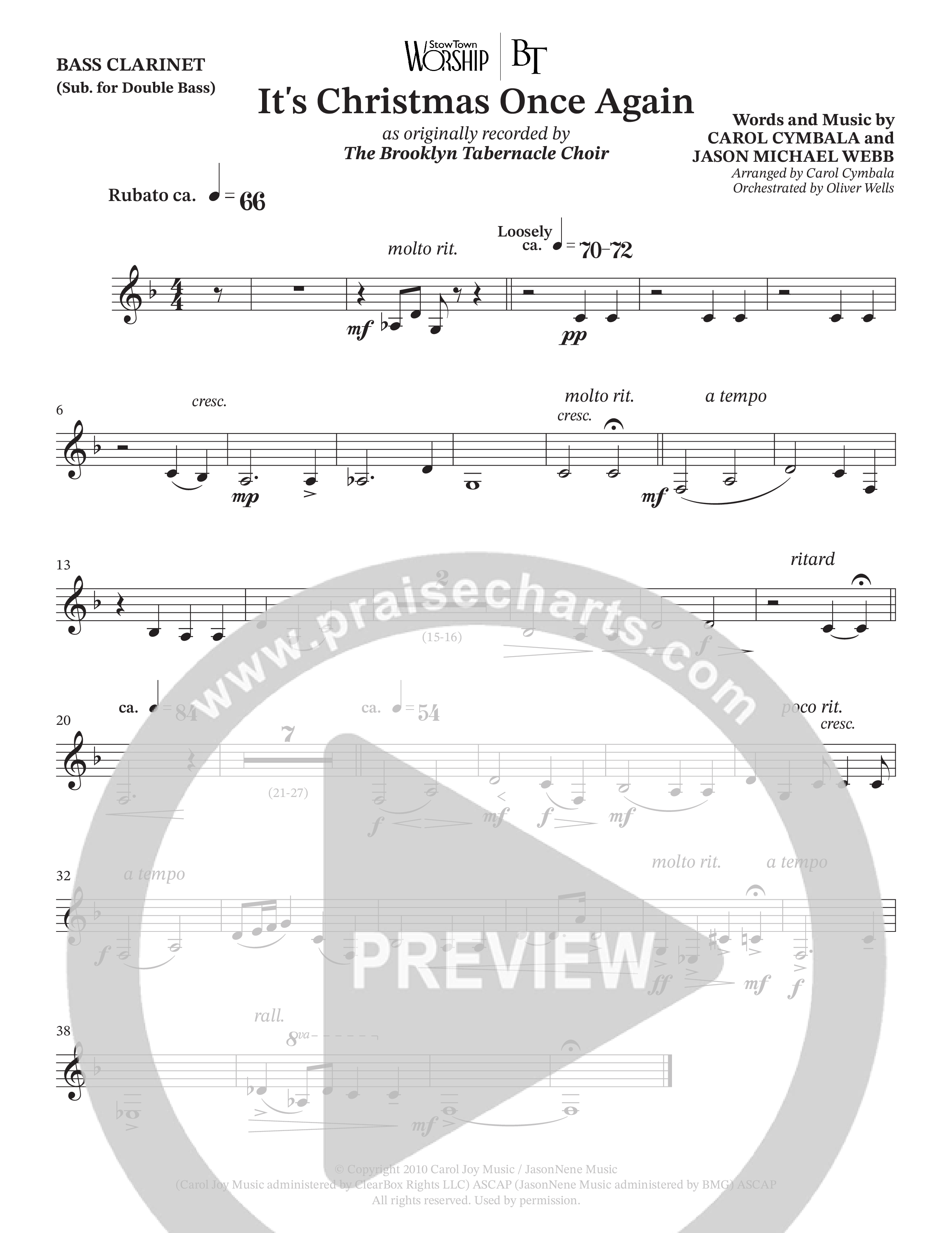 It's Christmas Once Again (Choral Anthem SATB) Bass Clarinet (The Brooklyn Tabernacle Choir / Arr. Carol Cymbala / Orch. Oliver Wells)