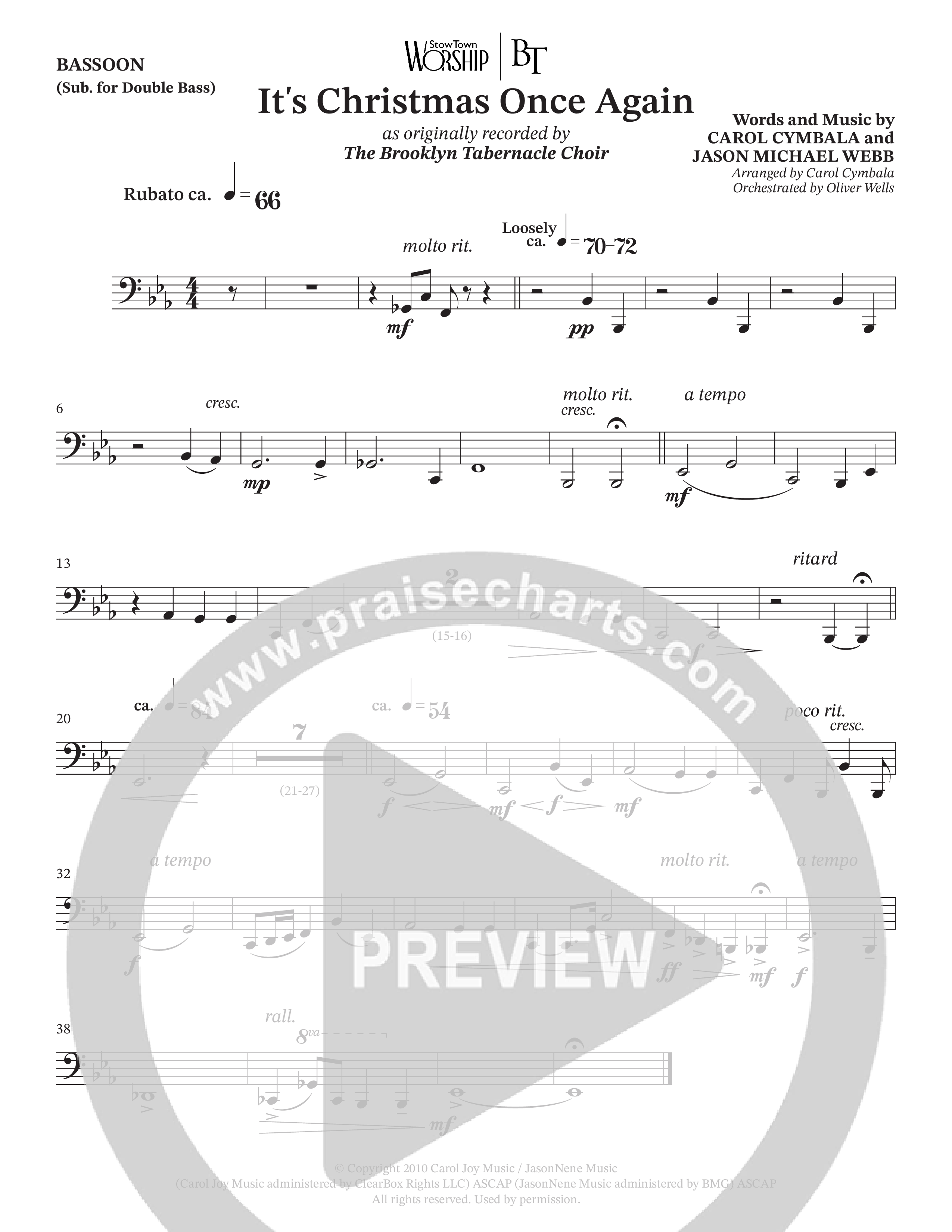 It's Christmas Once Again (Choral Anthem SATB) Bassoon (The Brooklyn Tabernacle Choir / Arr. Carol Cymbala / Orch. Oliver Wells)