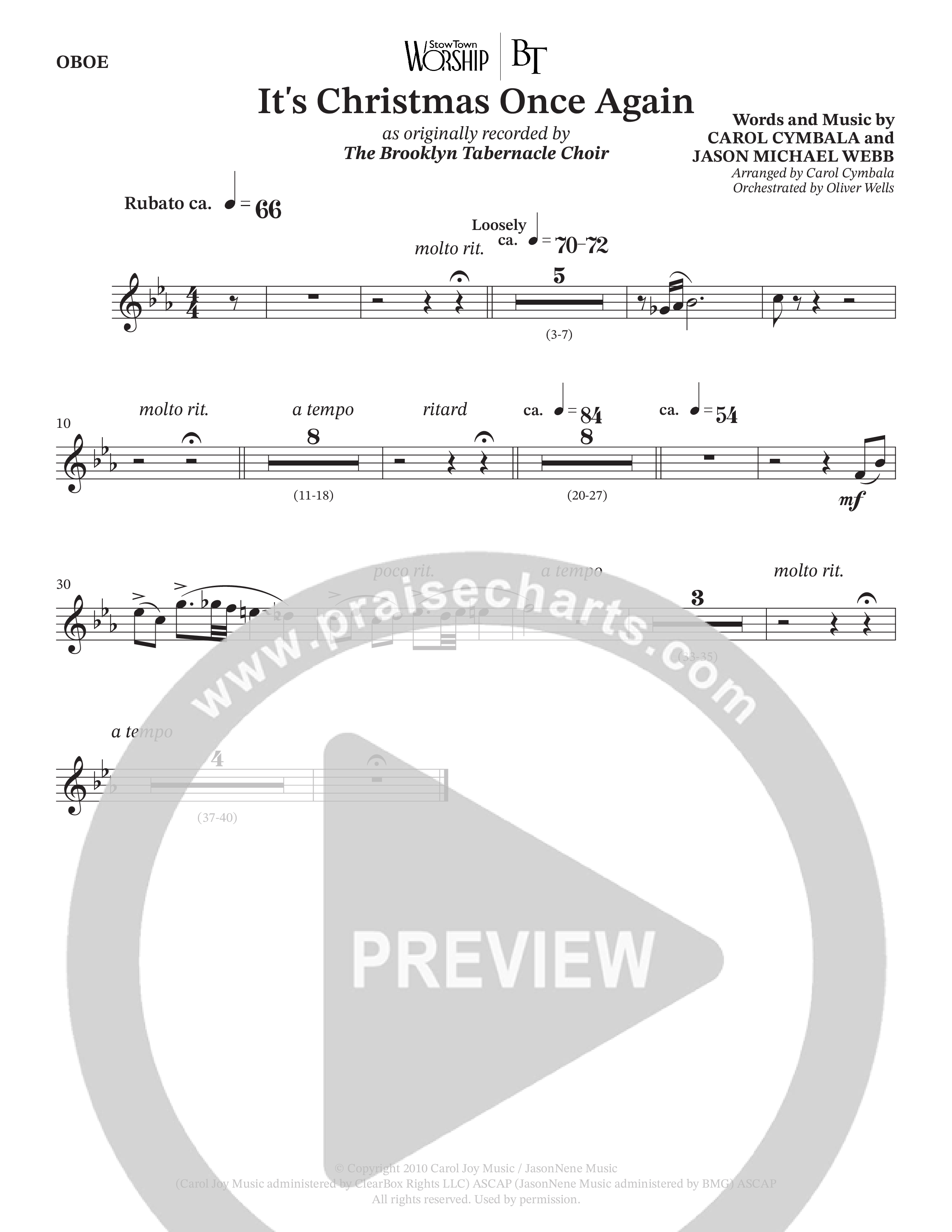 It's Christmas Once Again (Choral Anthem SATB) Oboe (The Brooklyn Tabernacle Choir / Arr. Carol Cymbala / Orch. Oliver Wells)