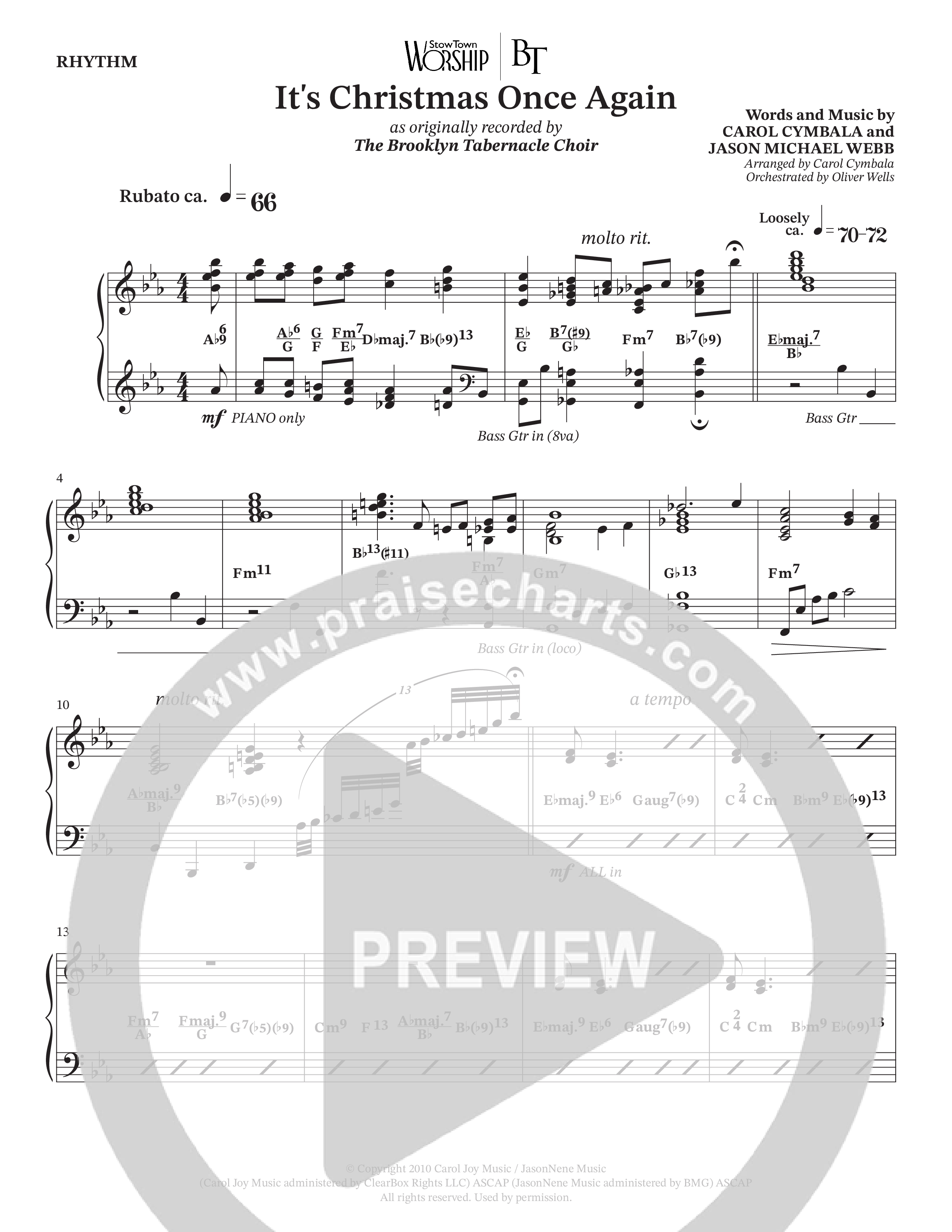 It's Christmas Once Again (Choral Anthem SATB) Rhythm Chart (The Brooklyn Tabernacle Choir / Arr. Carol Cymbala / Orch. Oliver Wells)
