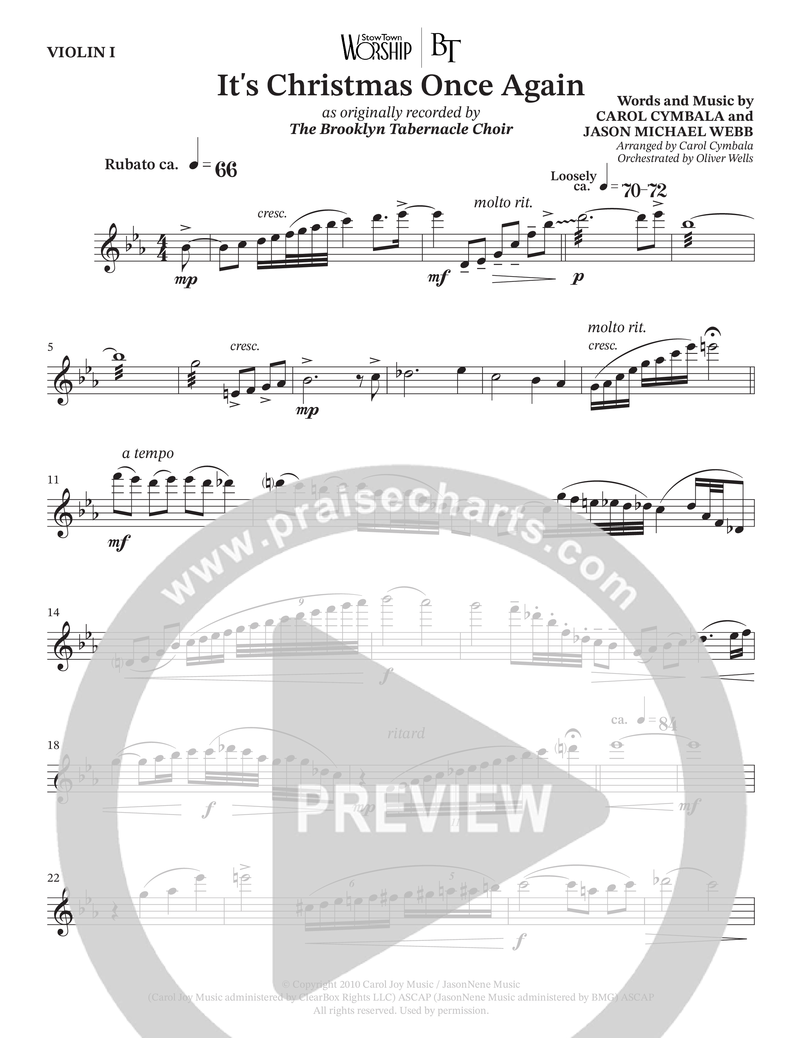 It's Christmas Once Again (Choral Anthem SATB) Violin 1 (The Brooklyn Tabernacle Choir / Arr. Carol Cymbala / Orch. Oliver Wells)