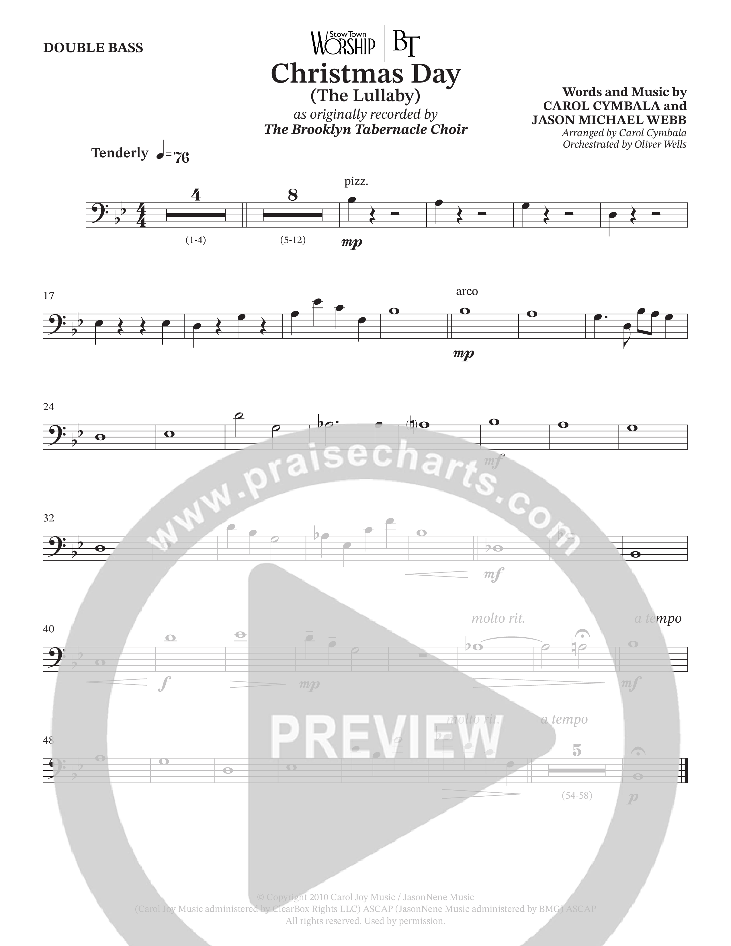 Christmas Day (The Lullaby) (Choral Anthem SATB) Double Bass (The Brooklyn Tabernacle Choir / Arr. Carol Cymbala / Orch. Oliver Wells)
