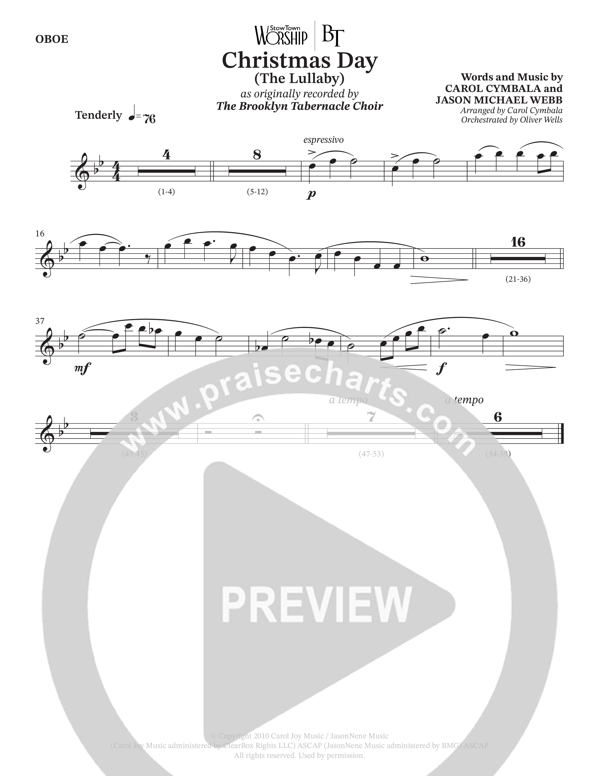 Christmas Day (The Lullaby) (Choral Anthem SATB) Oboe (The Brooklyn Tabernacle Choir / Arr. Carol Cymbala / Orch. Oliver Wells)