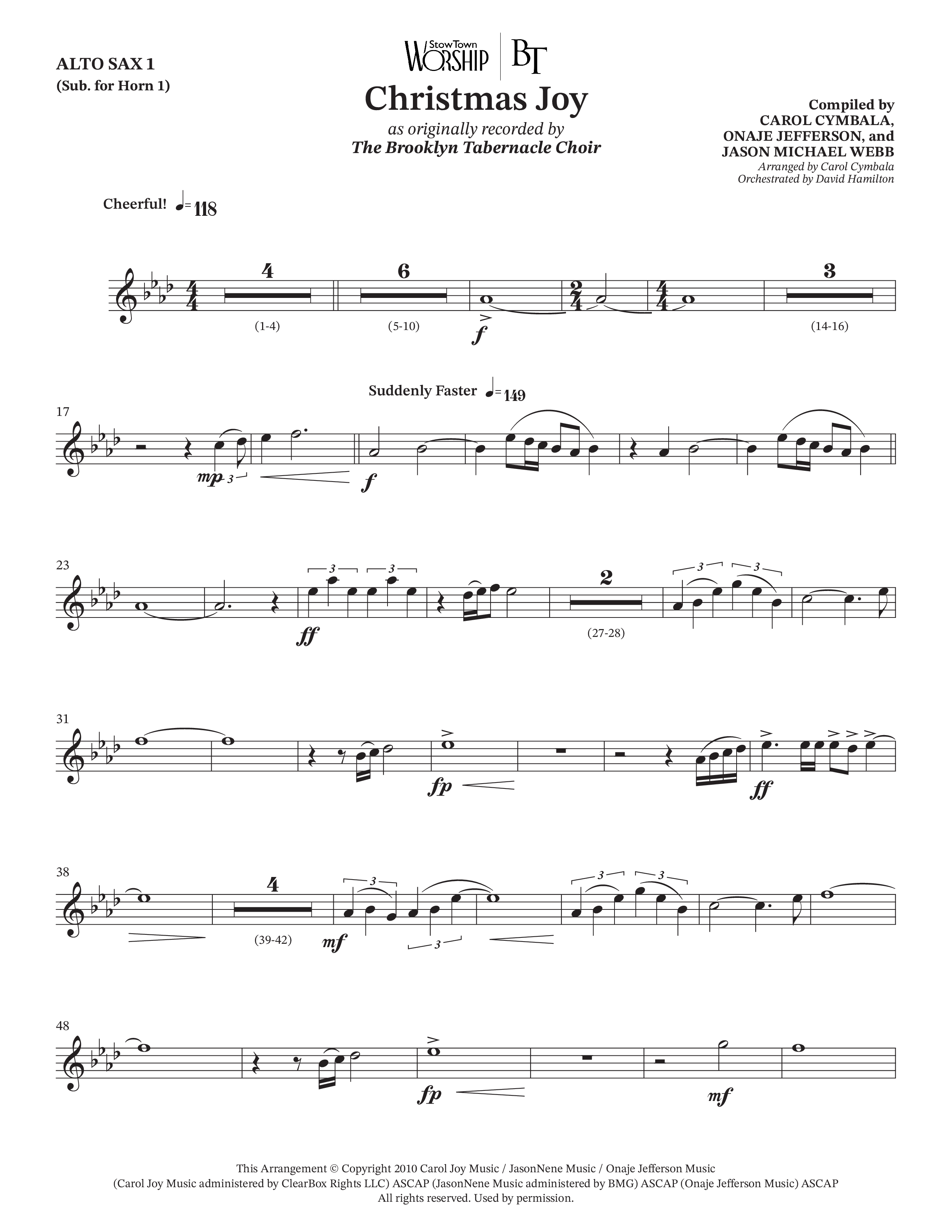 Christmas Joy (Choral Anthem SATB) Alto Sax (The Brooklyn Tabernacle Choir / TaRanda Greene / Anthony Evans / Arr. Carol Cymbala / Orch. David Hamilton)