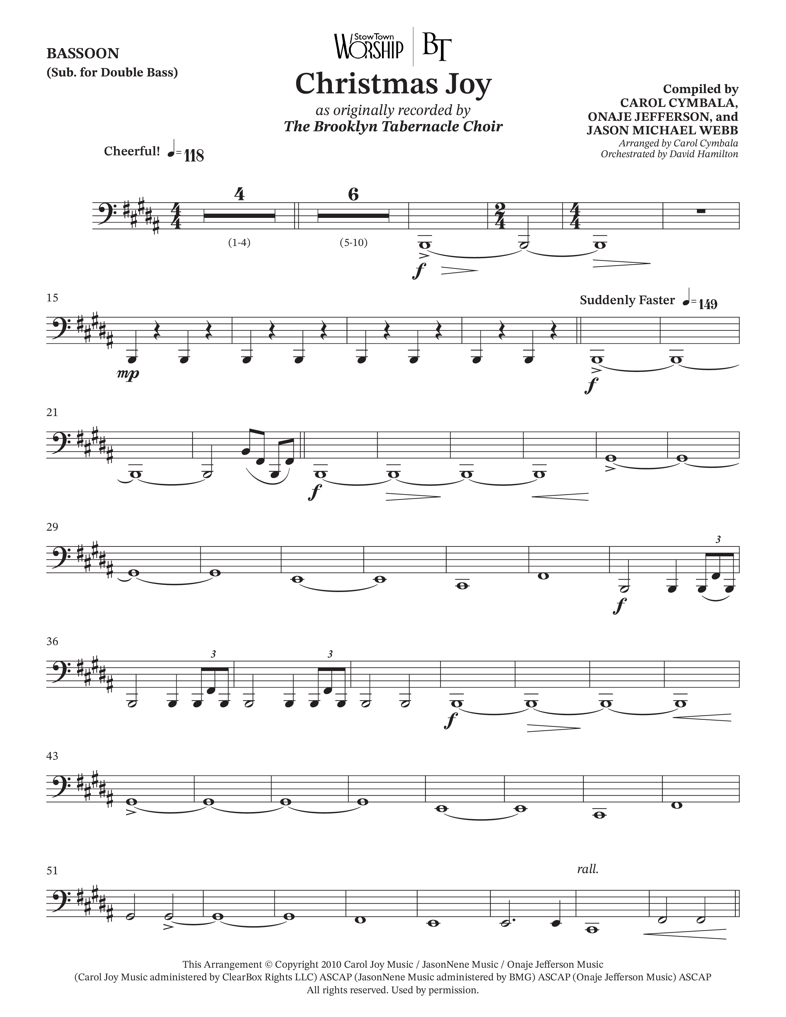 Christmas Joy (Choral Anthem SATB) Bassoon (The Brooklyn Tabernacle Choir / TaRanda Greene / Anthony Evans / Arr. Carol Cymbala / Orch. David Hamilton)