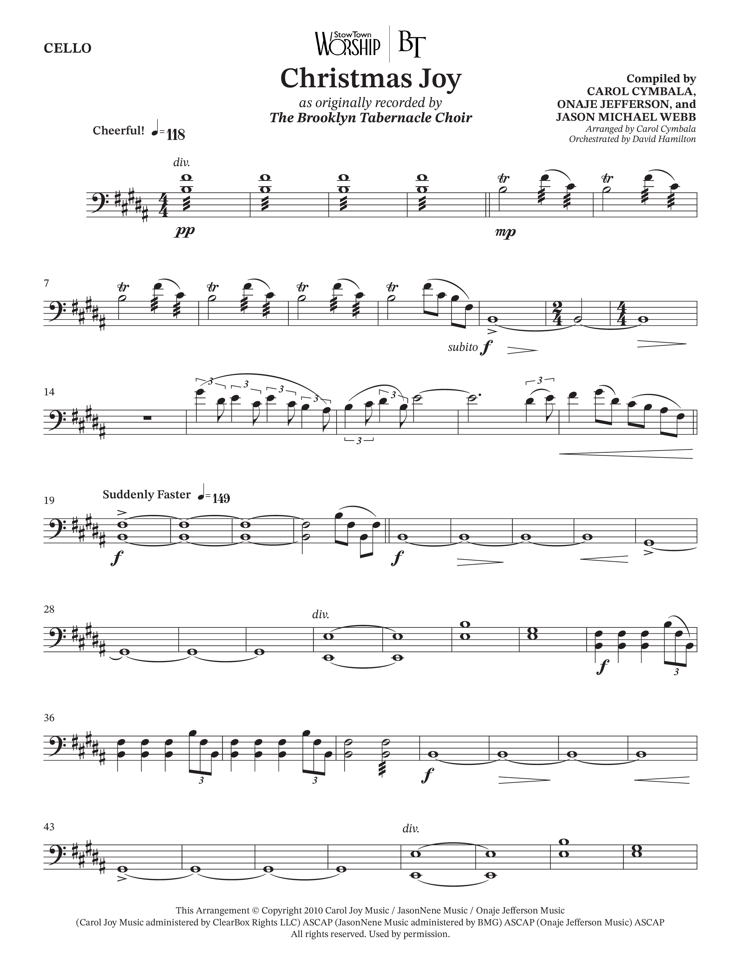 Christmas Joy (Choral Anthem SATB) Cello (The Brooklyn Tabernacle Choir / TaRanda Greene / Anthony Evans / Arr. Carol Cymbala / Orch. David Hamilton)