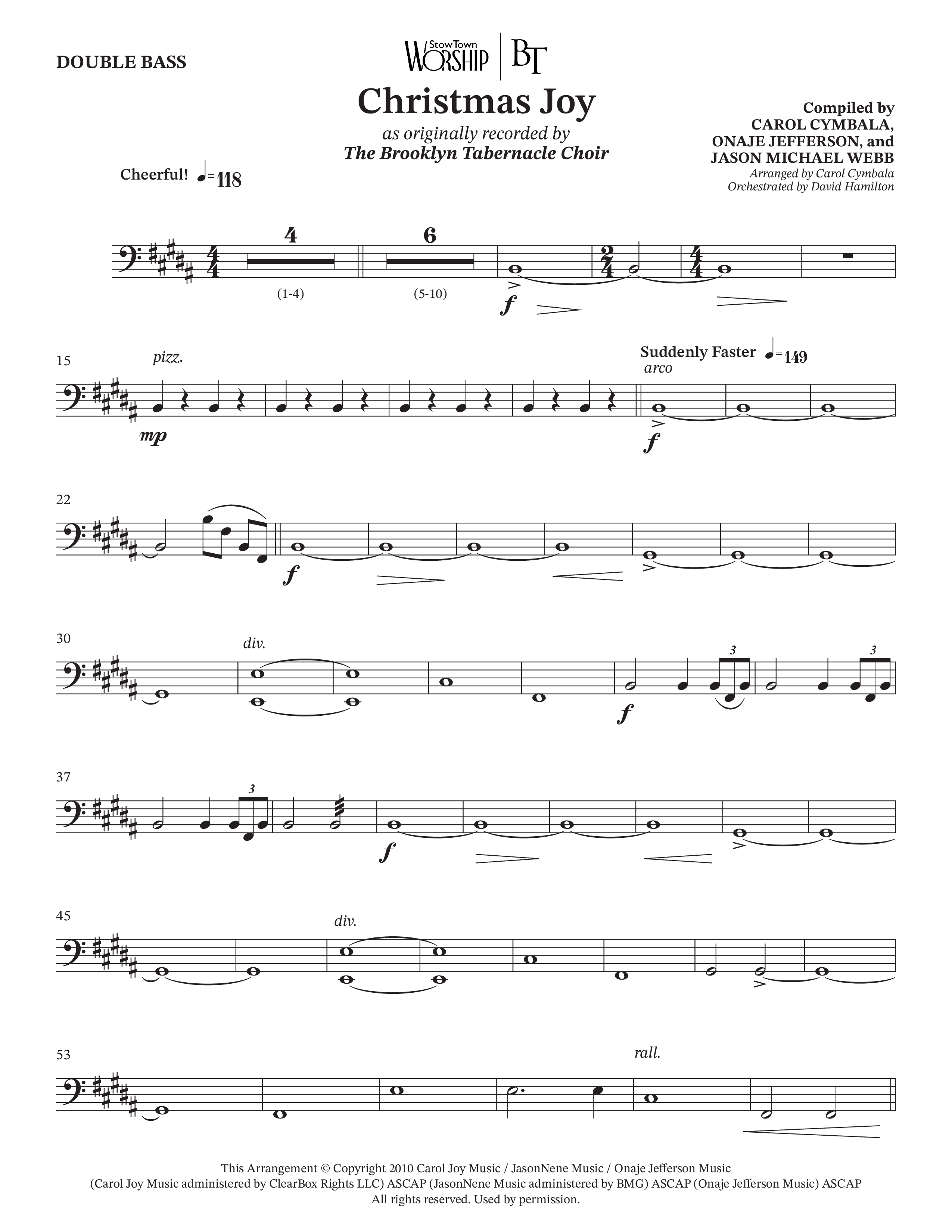 Christmas Joy (Choral Anthem SATB) Double Bass (The Brooklyn Tabernacle Choir / TaRanda Greene / Anthony Evans / Arr. Carol Cymbala / Orch. David Hamilton)