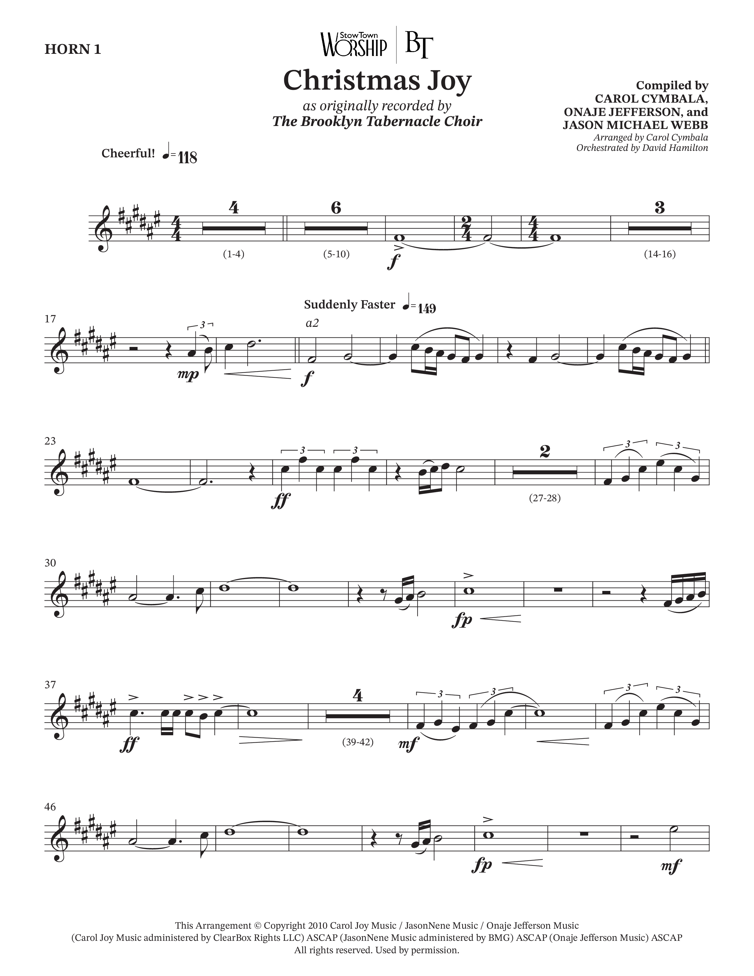 Christmas Joy (Choral Anthem SATB) French Horn (The Brooklyn Tabernacle Choir / TaRanda Greene / Anthony Evans / Arr. Carol Cymbala / Orch. David Hamilton)