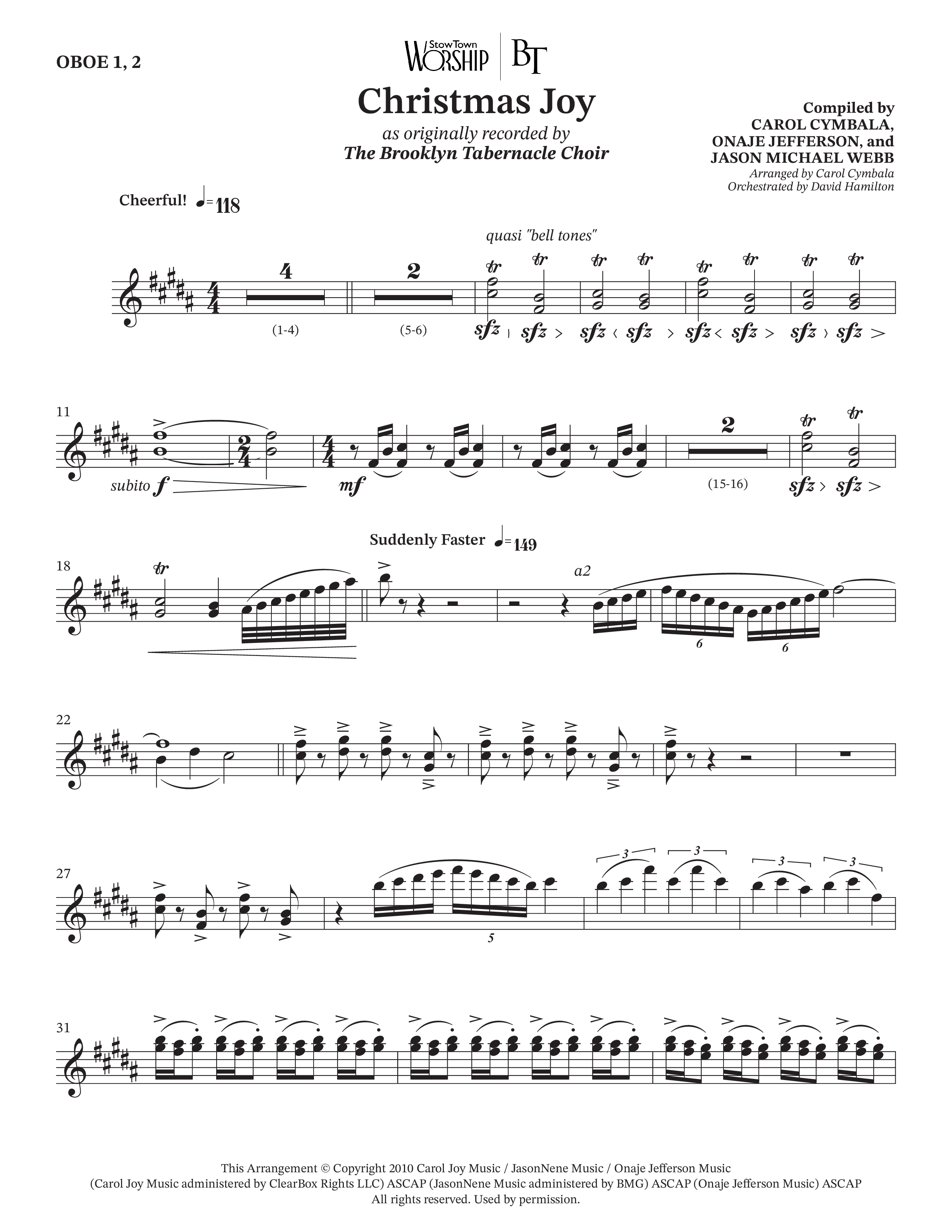 Christmas Joy (Choral Anthem SATB) Oboe (The Brooklyn Tabernacle Choir / TaRanda Greene / Anthony Evans / Arr. Carol Cymbala / Orch. David Hamilton)