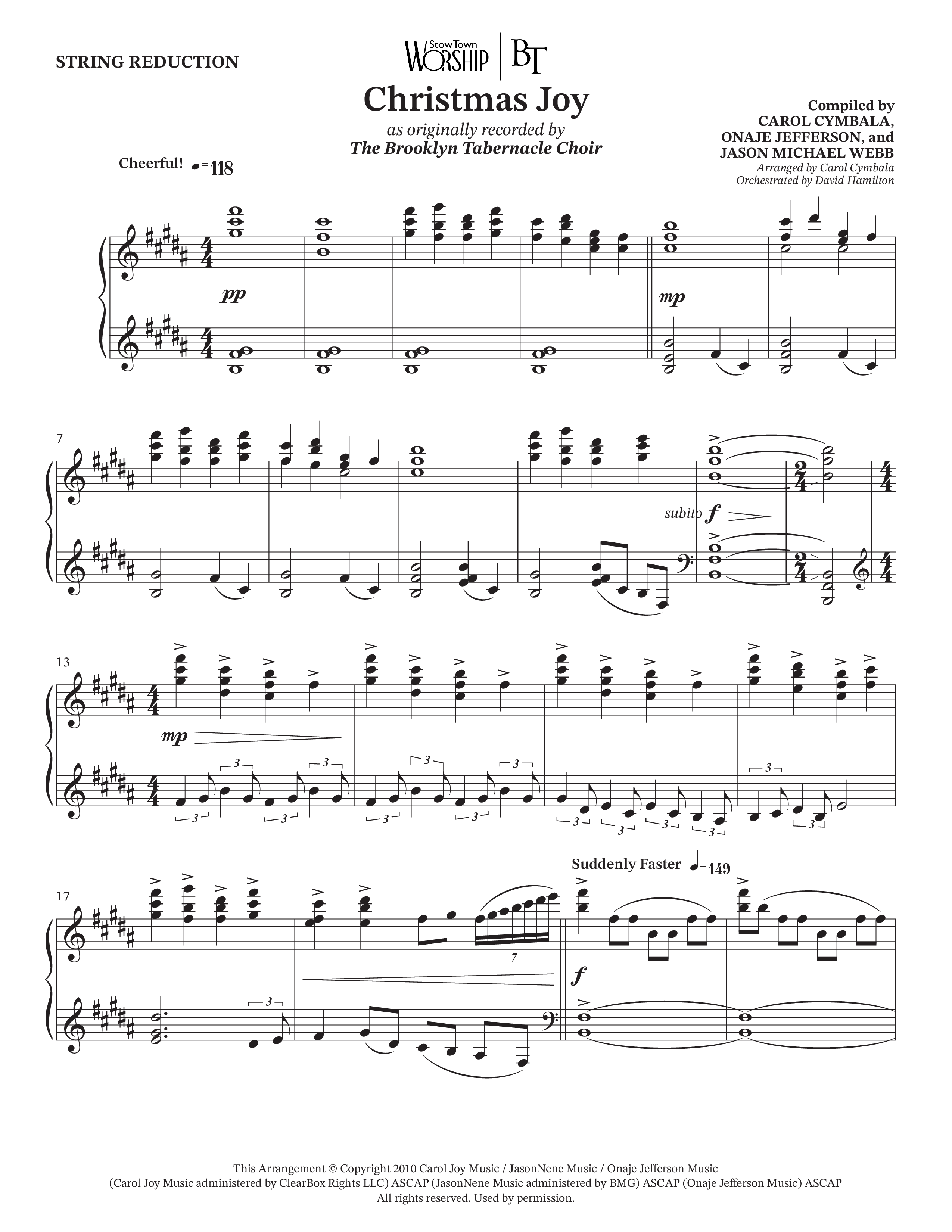 Christmas Joy (Choral Anthem SATB) String Reduction (The Brooklyn Tabernacle Choir / TaRanda Greene / Anthony Evans / Arr. Carol Cymbala / Orch. David Hamilton)