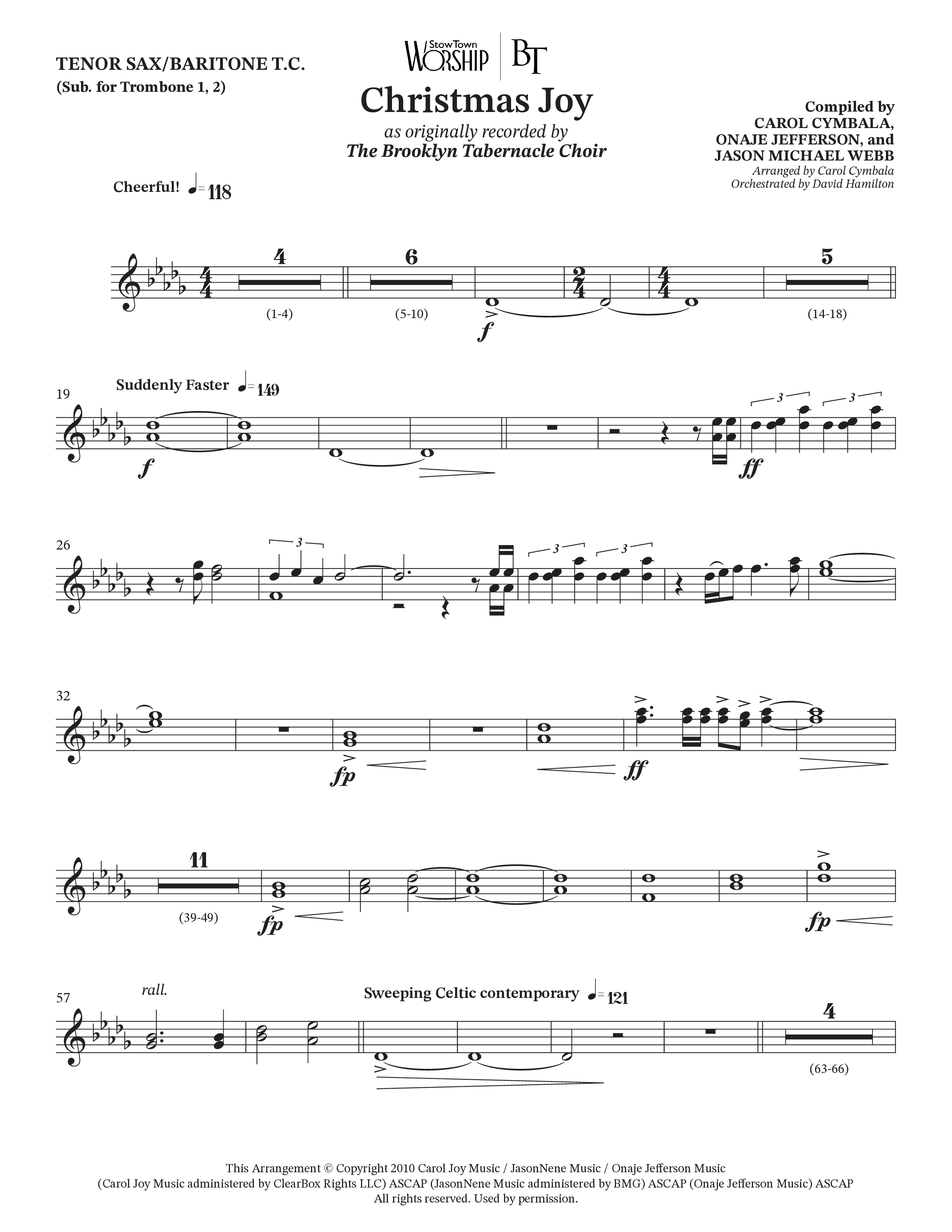 Christmas Joy (Choral Anthem SATB) Tenor Sax/Baritone T.C. (The Brooklyn Tabernacle Choir / TaRanda Greene / Anthony Evans / Arr. Carol Cymbala / Orch. David Hamilton)