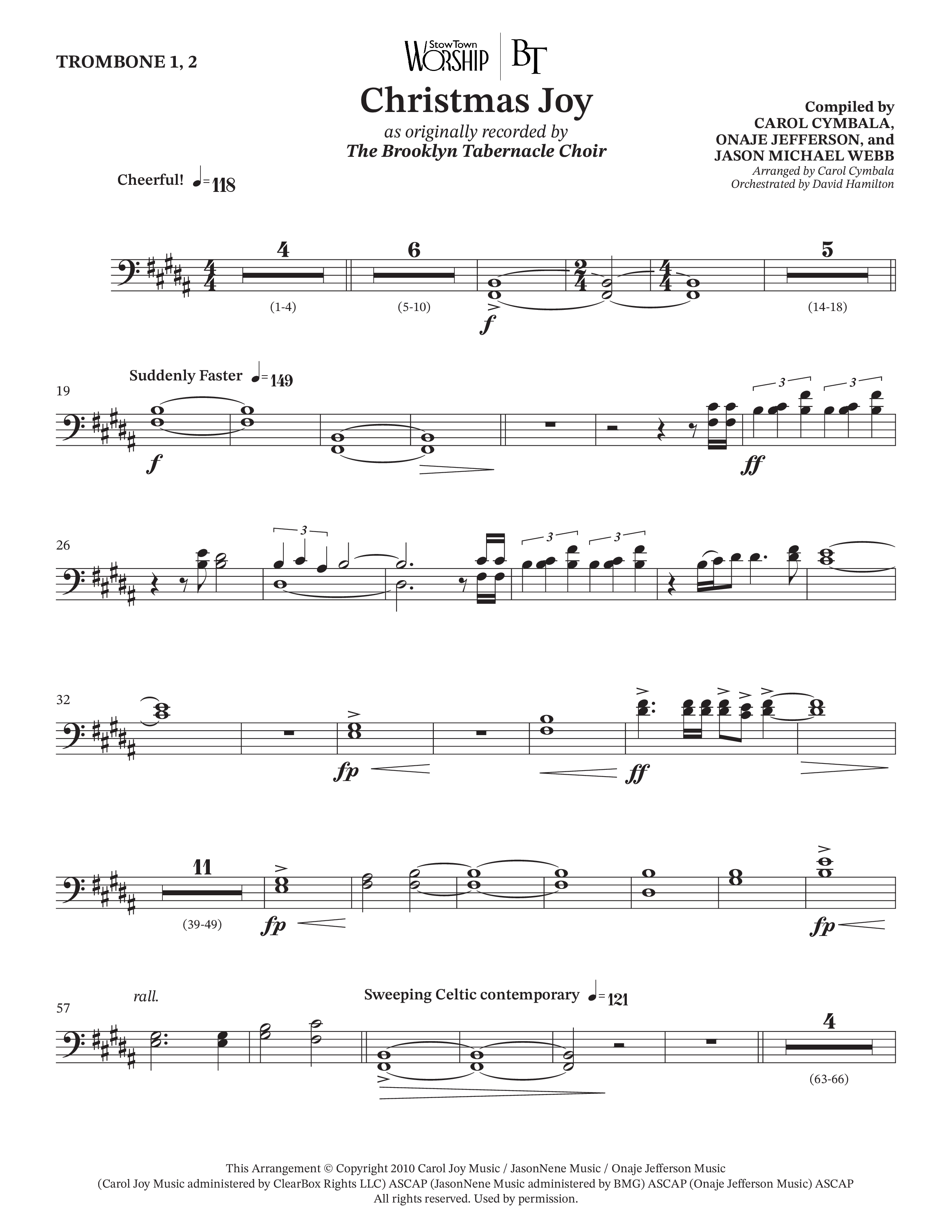 Christmas Joy (Choral Anthem SATB) Trombone 1/2 (The Brooklyn Tabernacle Choir / TaRanda Greene / Anthony Evans / Arr. Carol Cymbala / Orch. David Hamilton)
